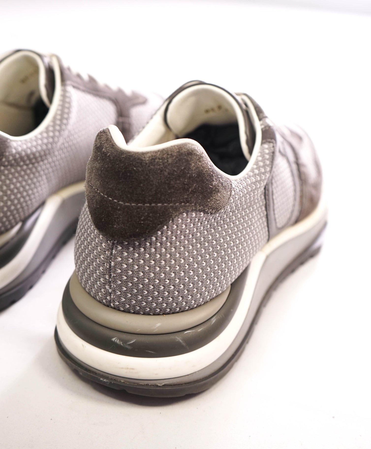 $750 FERRAGAMO - "Brooklyn" Gray Suede/Fabric Sneakers - 8 M