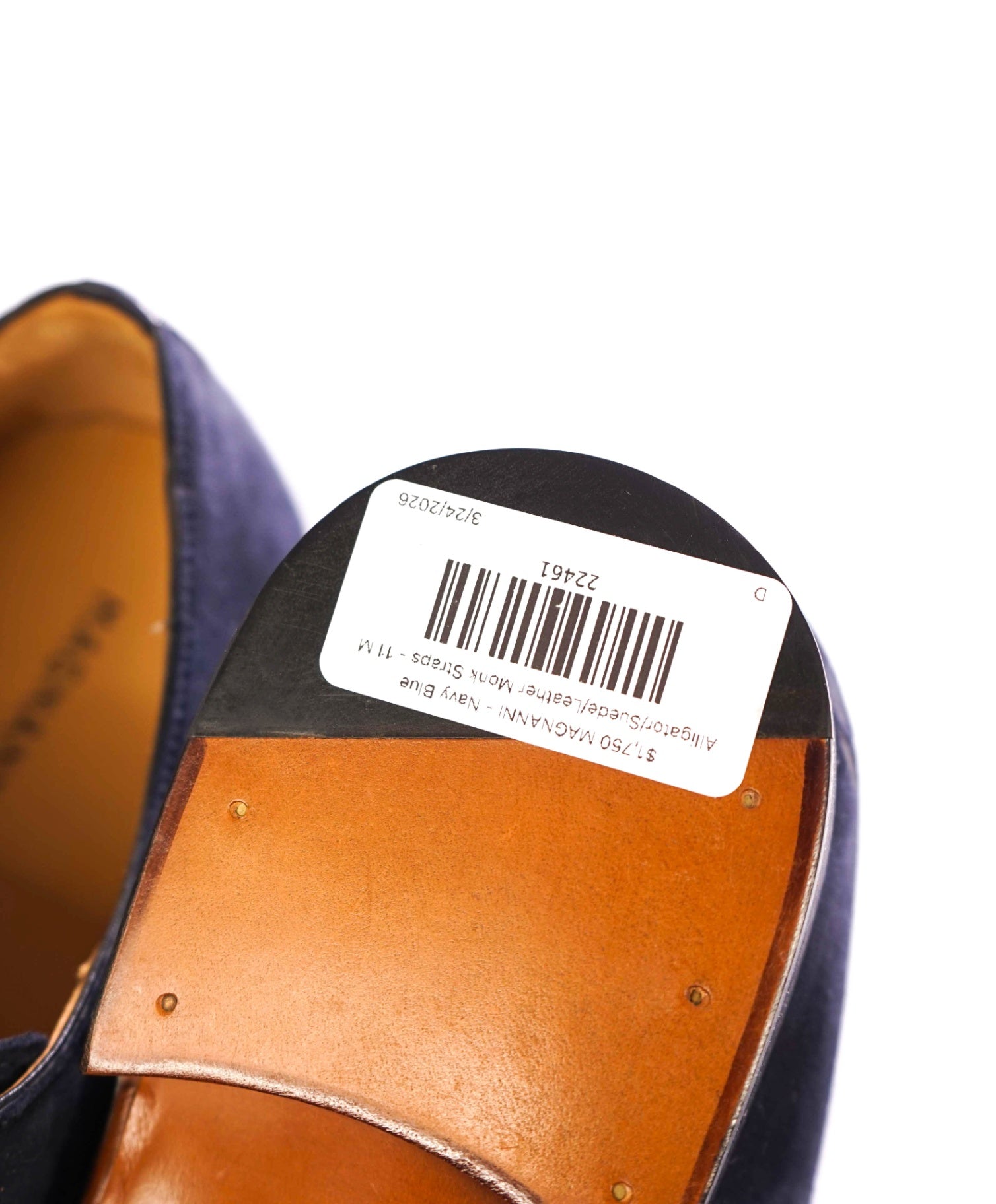 $1,020 MAGNANNI - Blue Alligator/Suede/Leather Monk Straps - 11 M