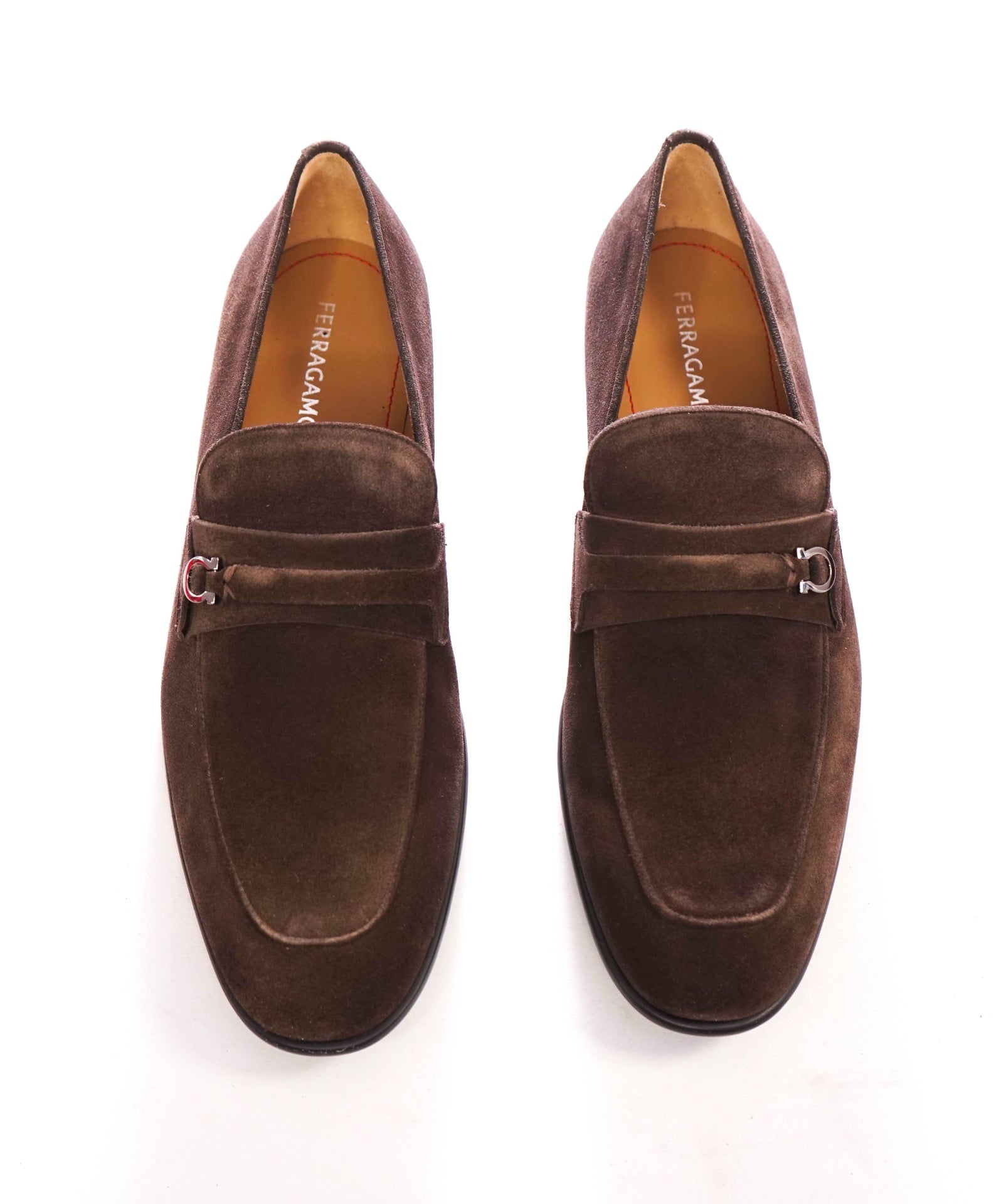 $950 FERRAGAMO - Brown Suede "DESIO" Loafers - 13 E