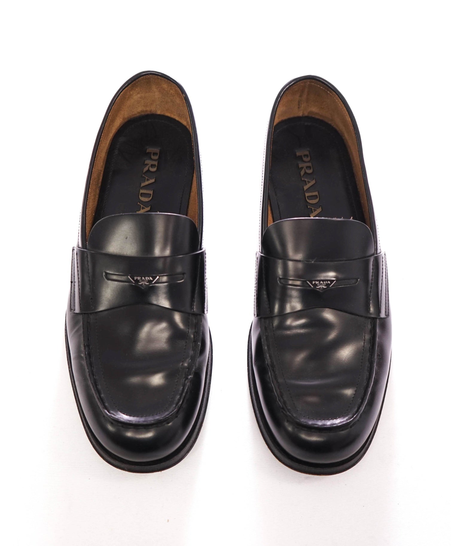$1,200 PRADA - Black Leather Penny Loafers - US 7.5 (6.5UK)
