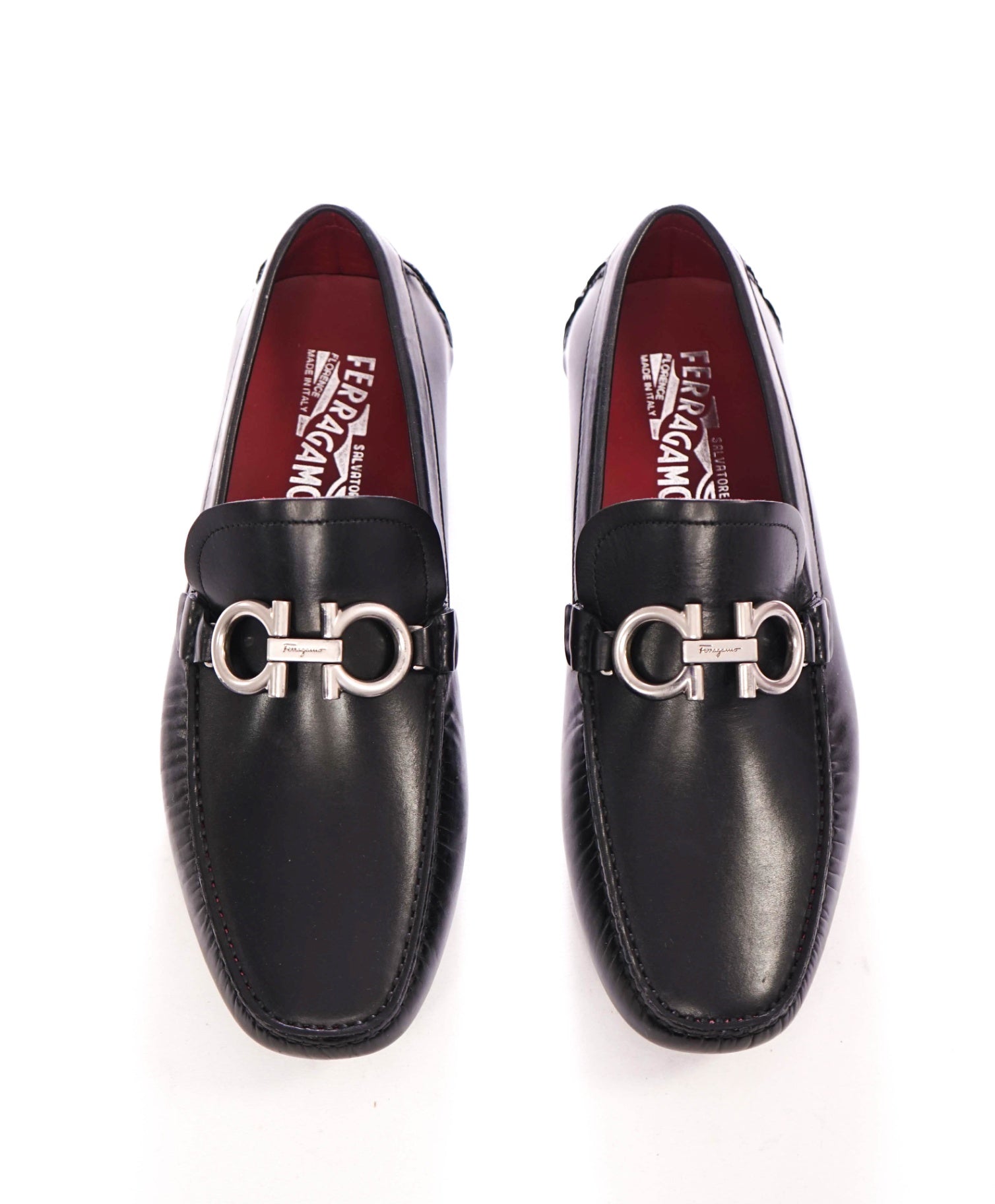 $850 FERRAGAMO - Black Leather Driving Loafers - 8 EE