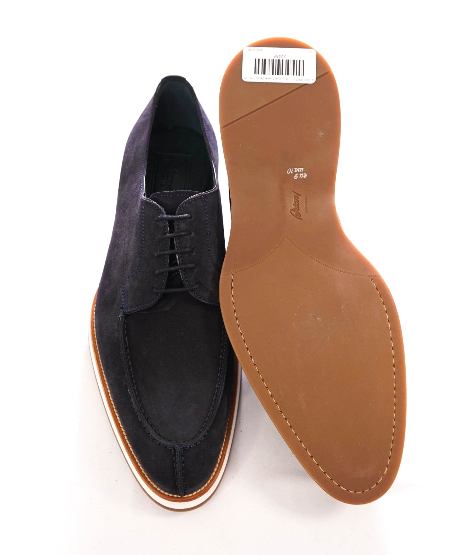 $1,600 BRIONI - Navy Blue Suede Derby - 10 US