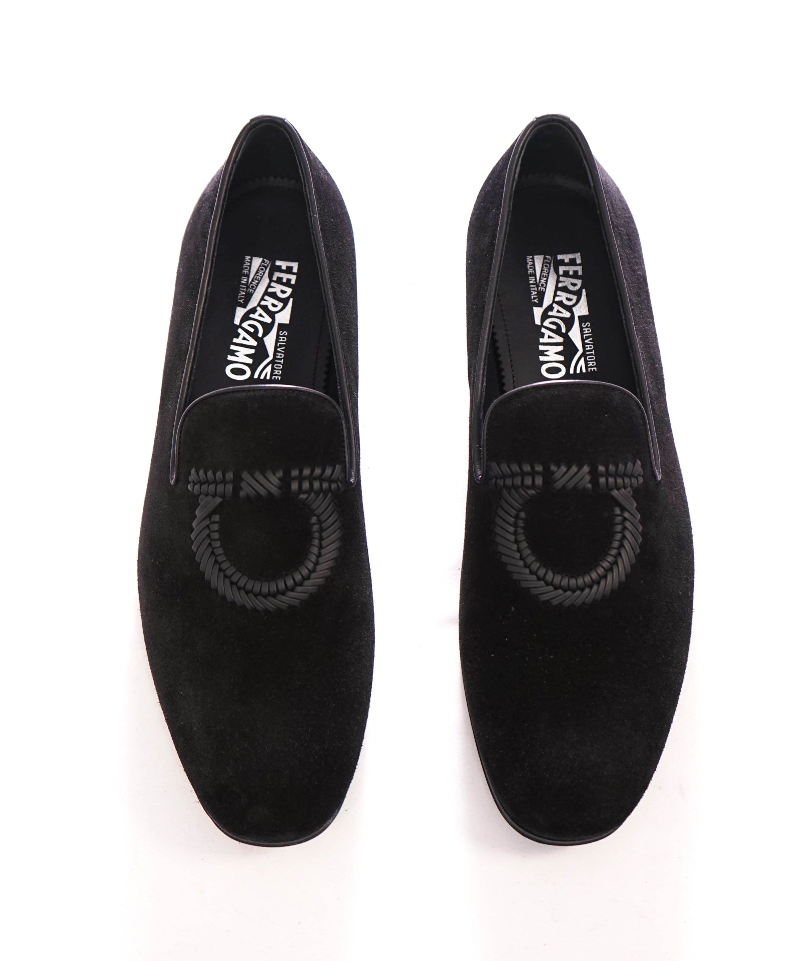 $895 FERRAGAMO - Black Velvet "LIBERO" Loafers - 9.5 E