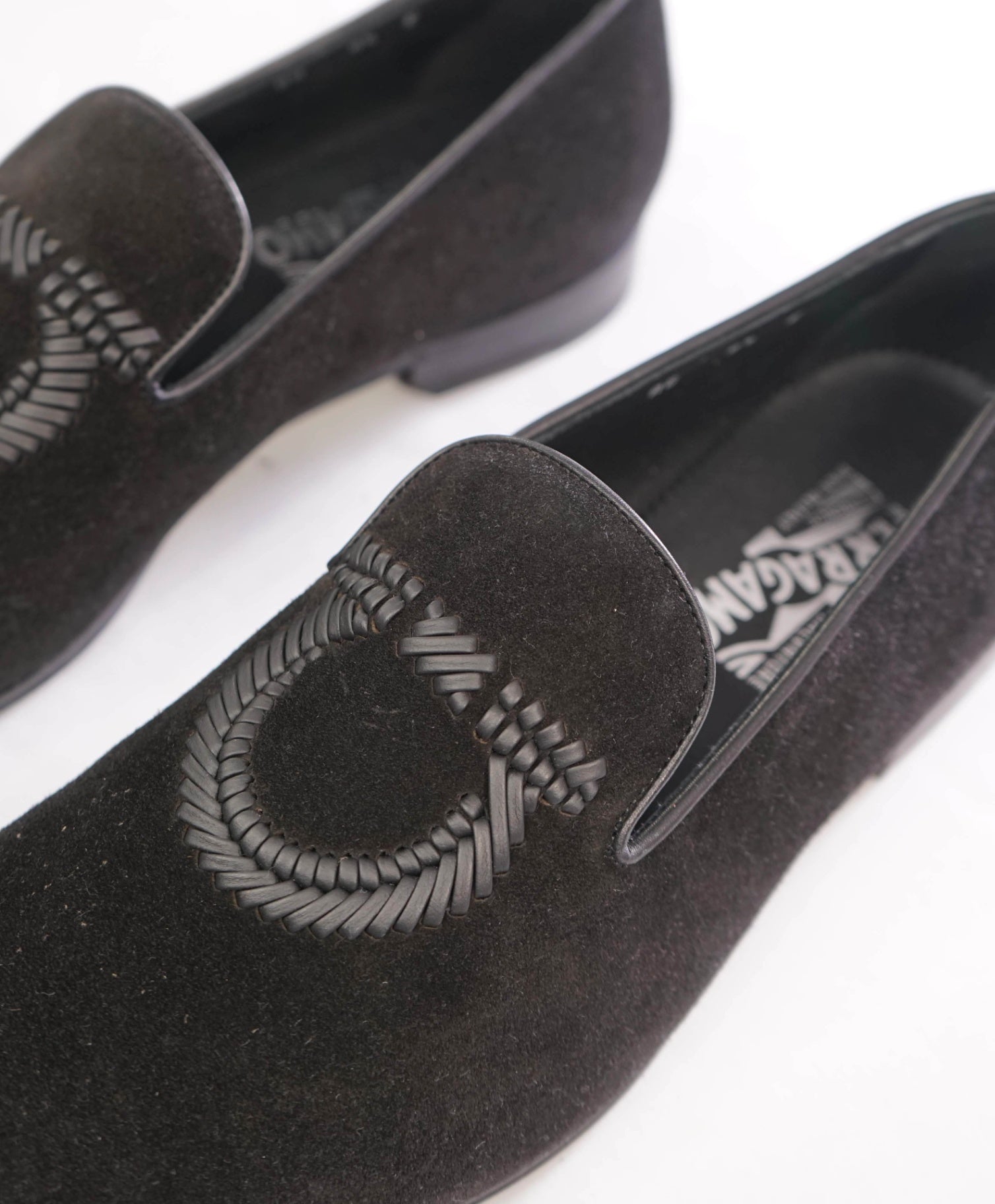 $895 FERRAGAMO - Black Velvet "LIBERO" Loafers - 9.5 E