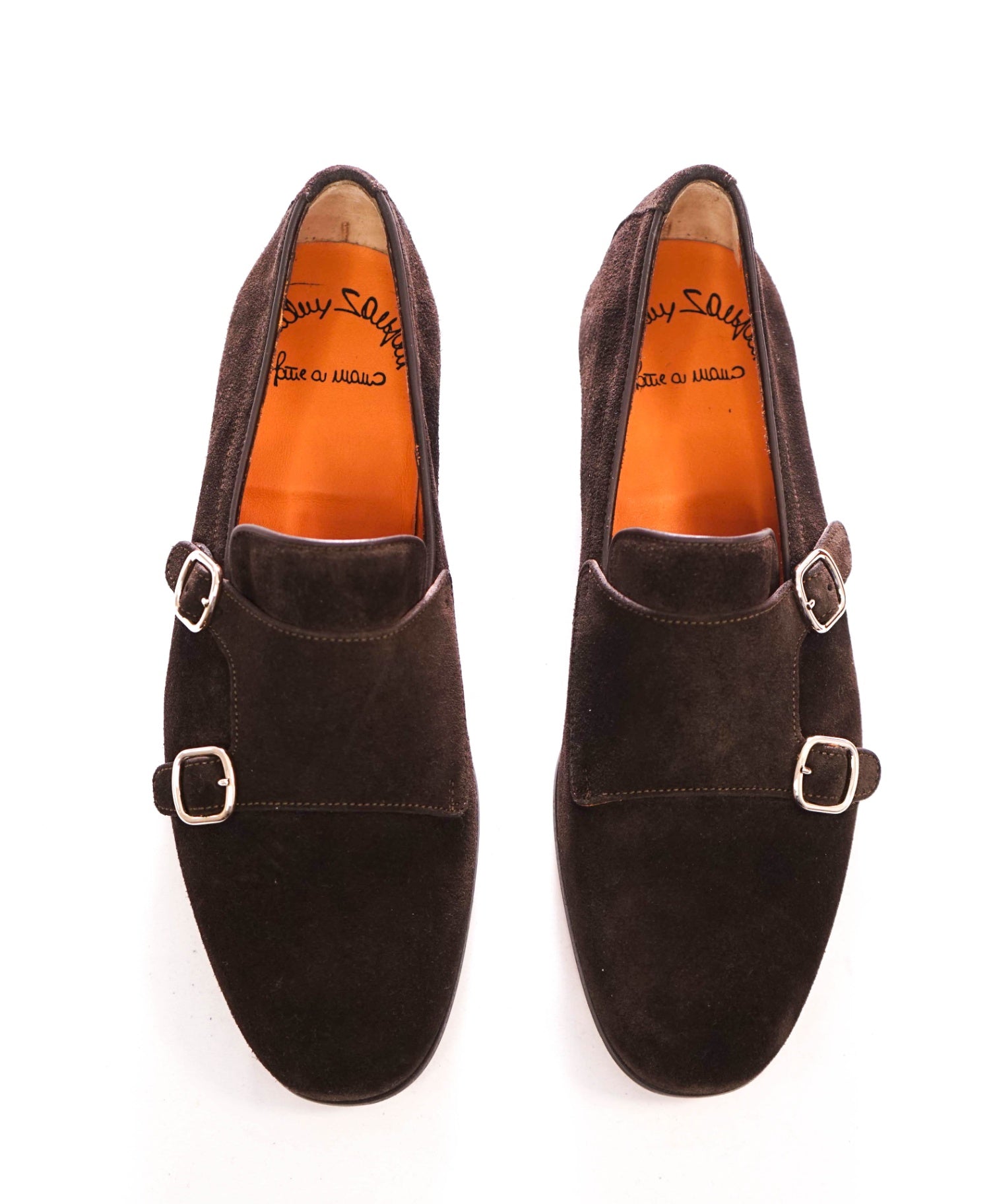 $1,050 SANTONI - Brown Suede Monk Strap Venetian - US 7.5 (UK6.5)