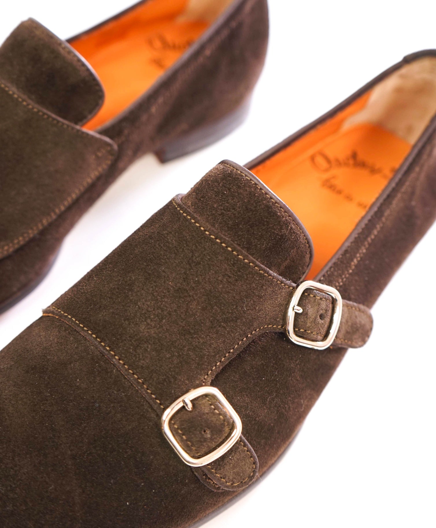 $1,050 SANTONI - Brown Suede Monk Strap Venetian - US 7.5 (UK6.5)