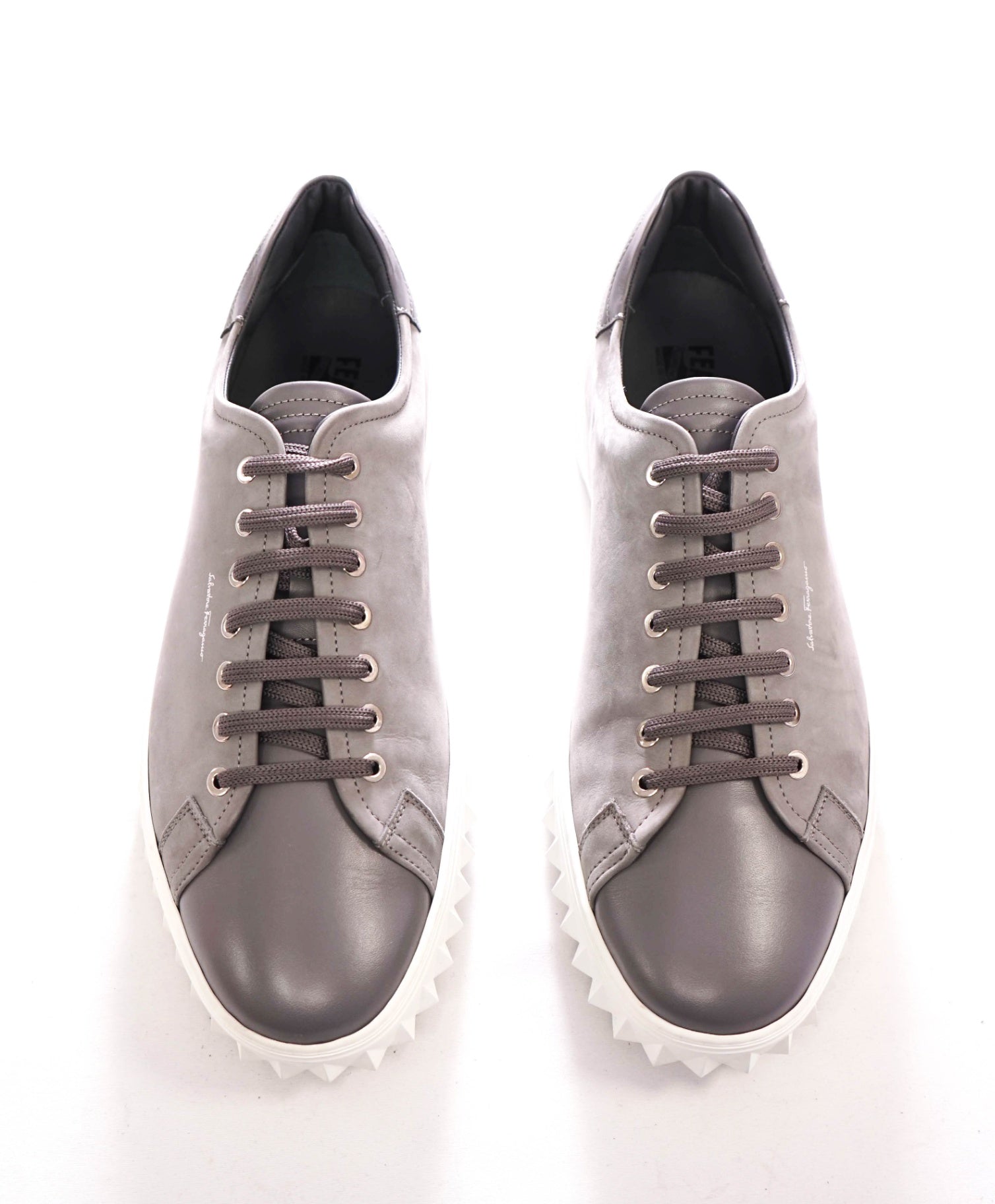 $800 FERRAGAMO - Gray Leather "CUBE" SNeakers - 11 M