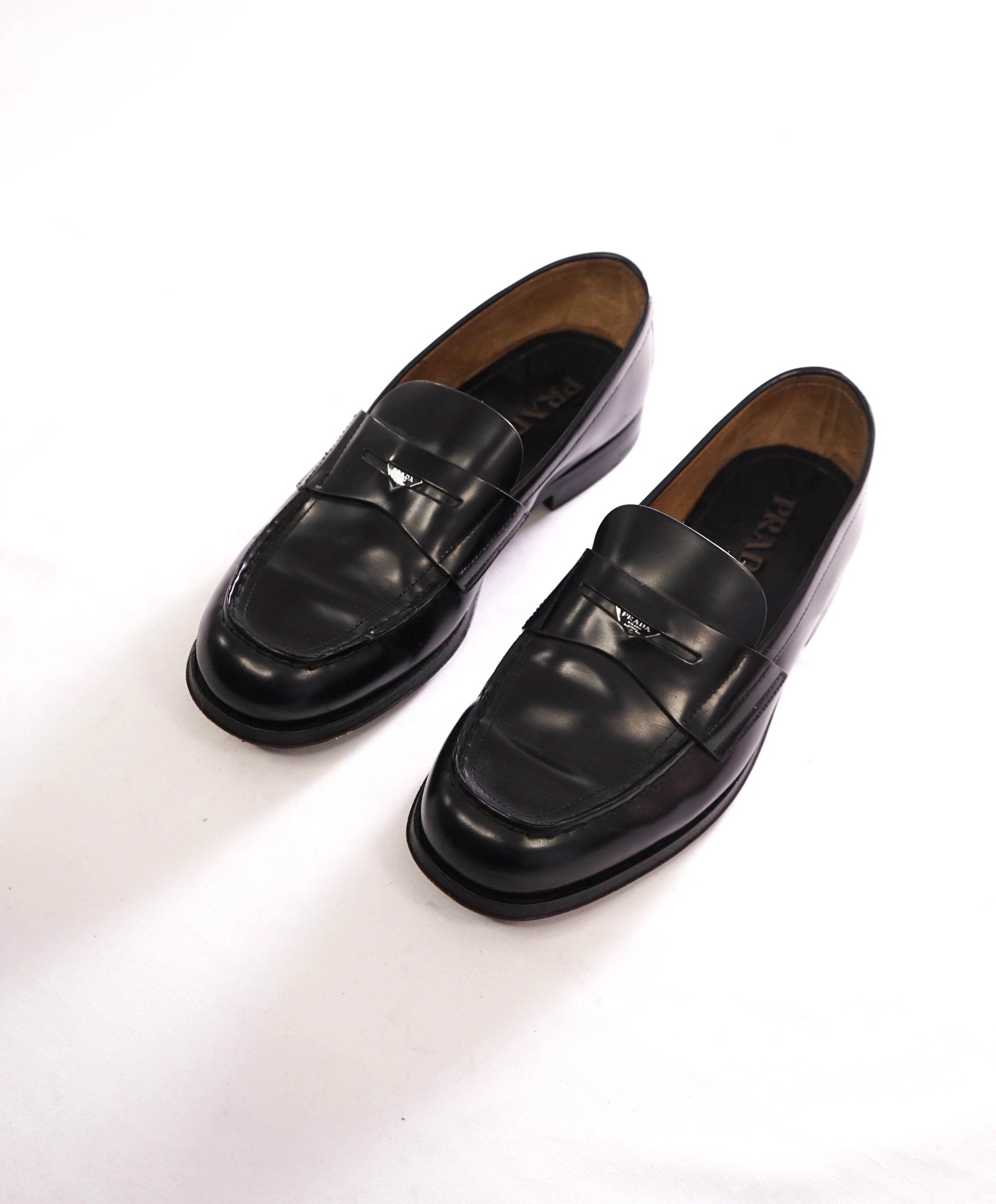 $1,200 PRADA - Black Leather Penny Loafers - US 7.5 (6.5UK)