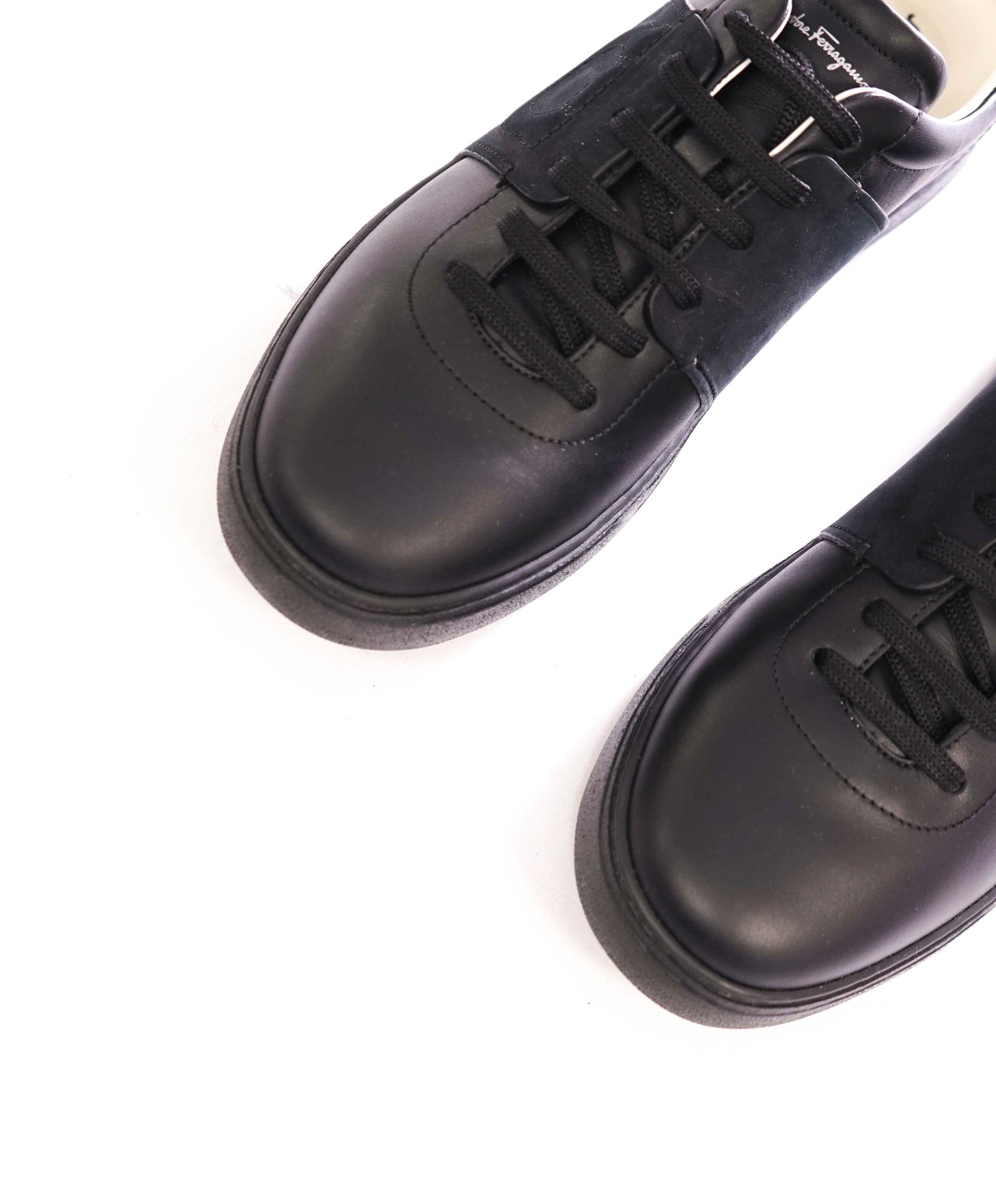 $750 FERRAGAMO - Black Leather "CULT" Sneakers - 7.5 M