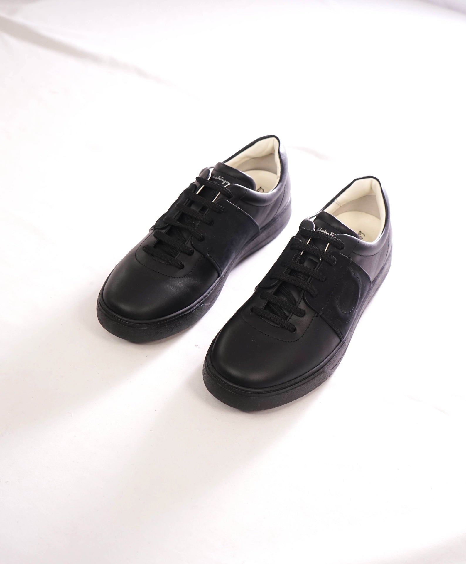 $750 FERRAGAMO - Black Leather "CULT" Sneakers - 7.5 M