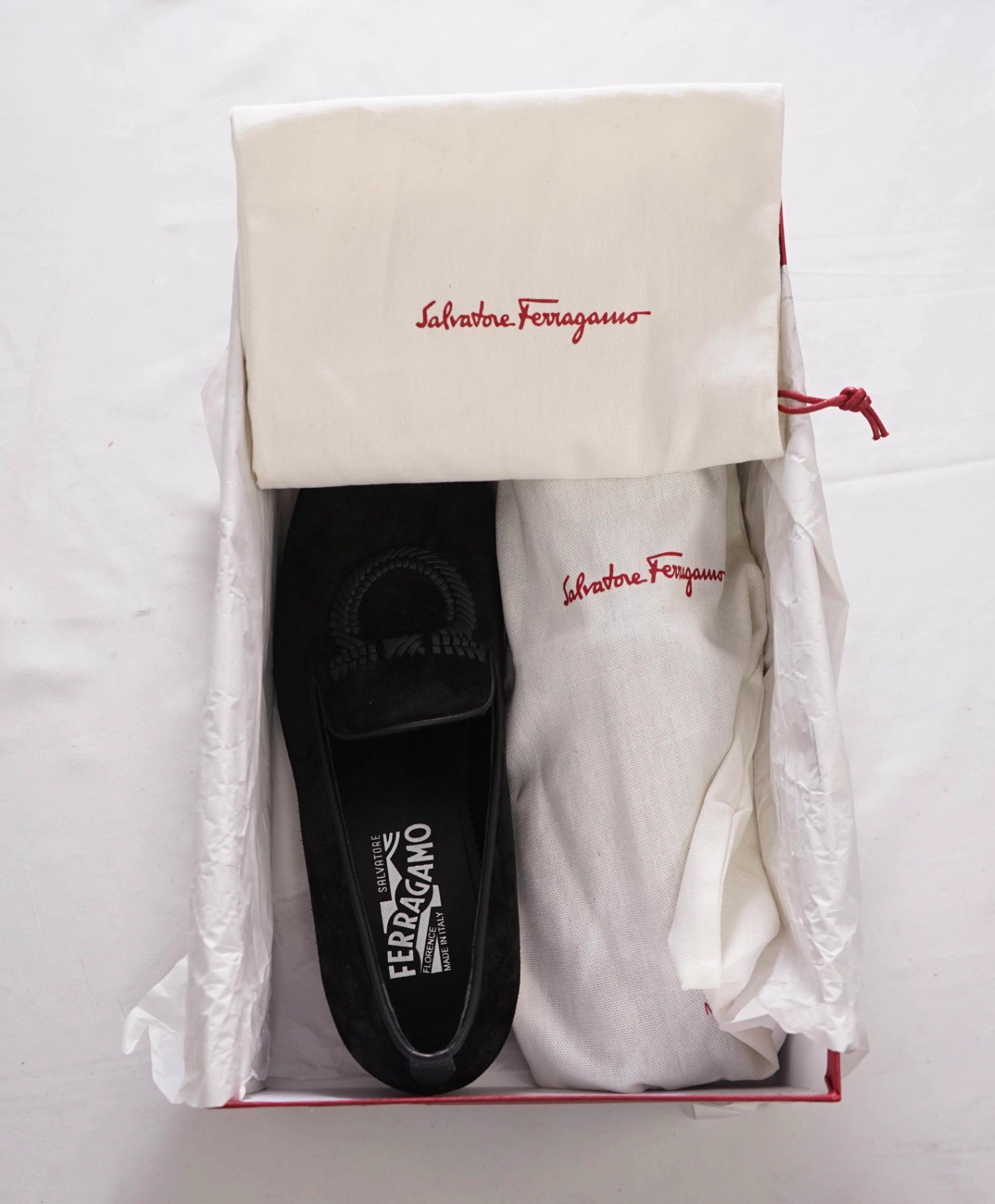 $895 FERRAGAMO - Black Velvet "LIBERO" Loafers - 9.5 E