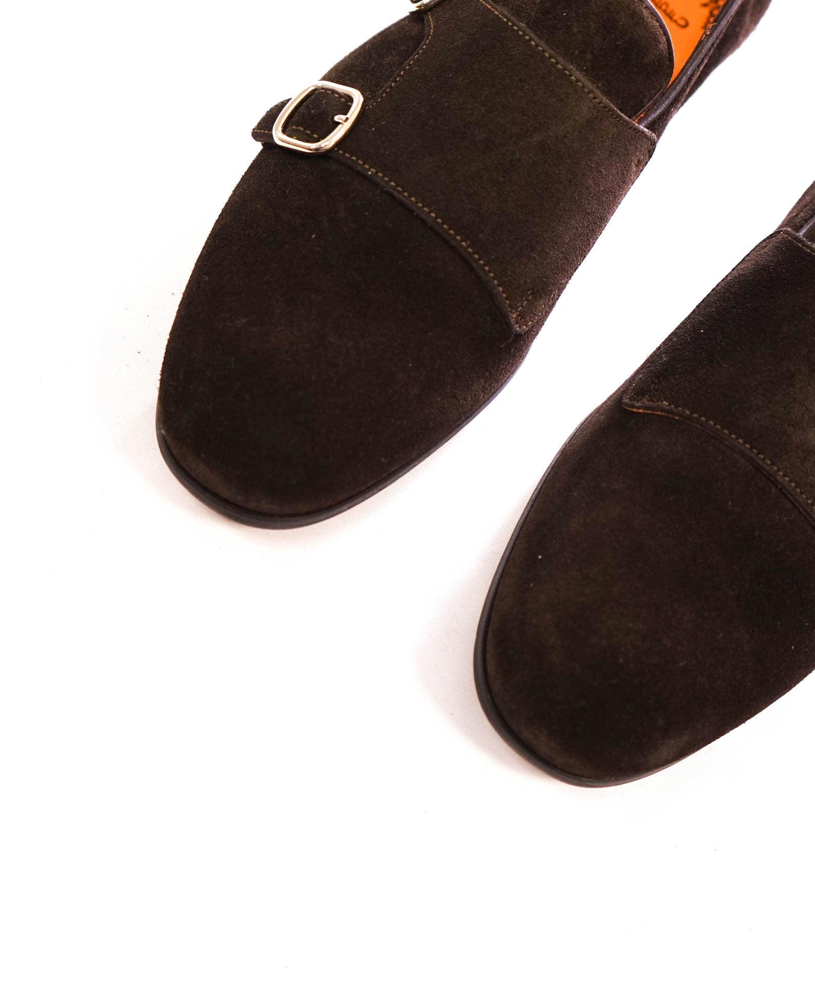 $1,050 SANTONI - Brown Suede Monk Strap Venetian - US 7.5 (UK6.5)