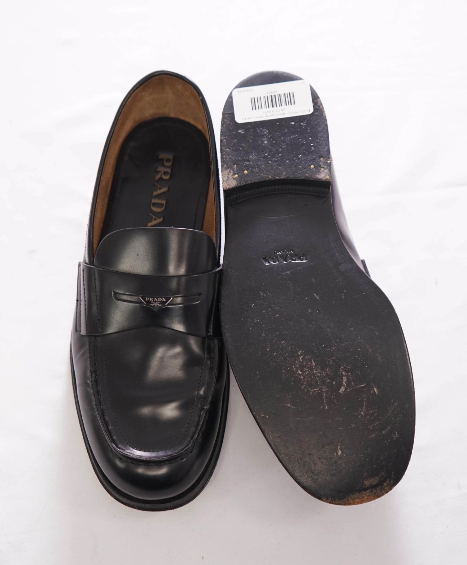 $1,200 PRADA - Black Leather Penny Loafers - US 7.5 (6.5UK)
