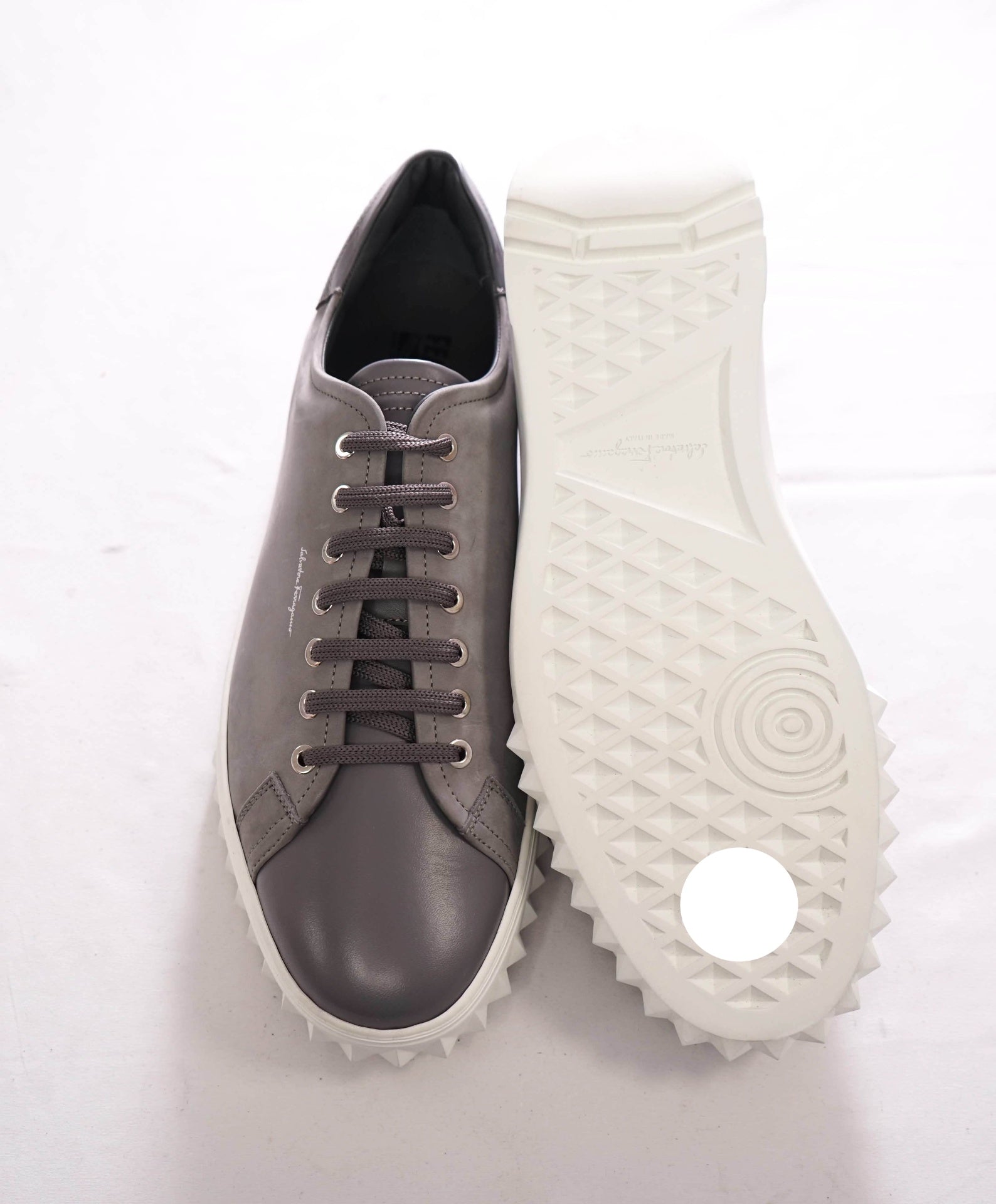 $800 FERRAGAMO - Gray Leather "CUBE" SNeakers - 11 M