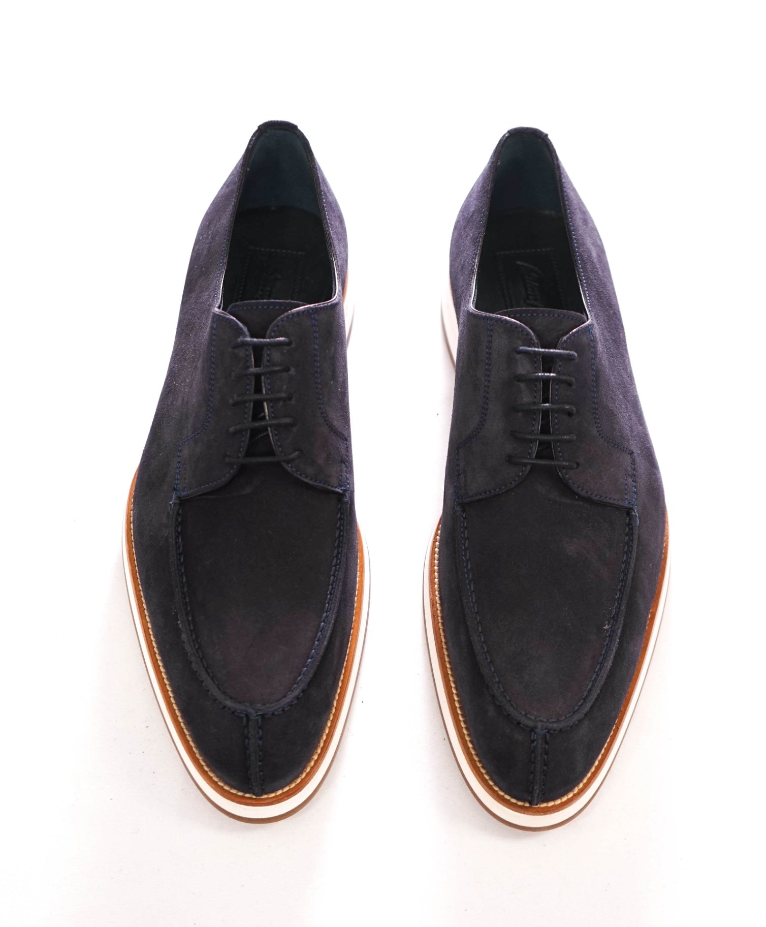 $1,600 BRIONI - Navy Blue Suede Derby - 10 US