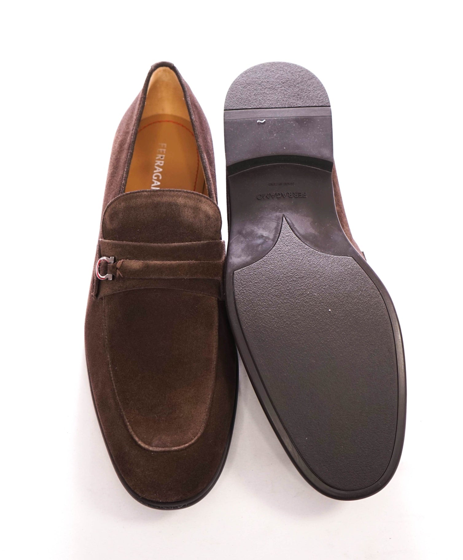 $950 FERRAGAMO - Brown Suede "DESIO" Loafers - 12 EE