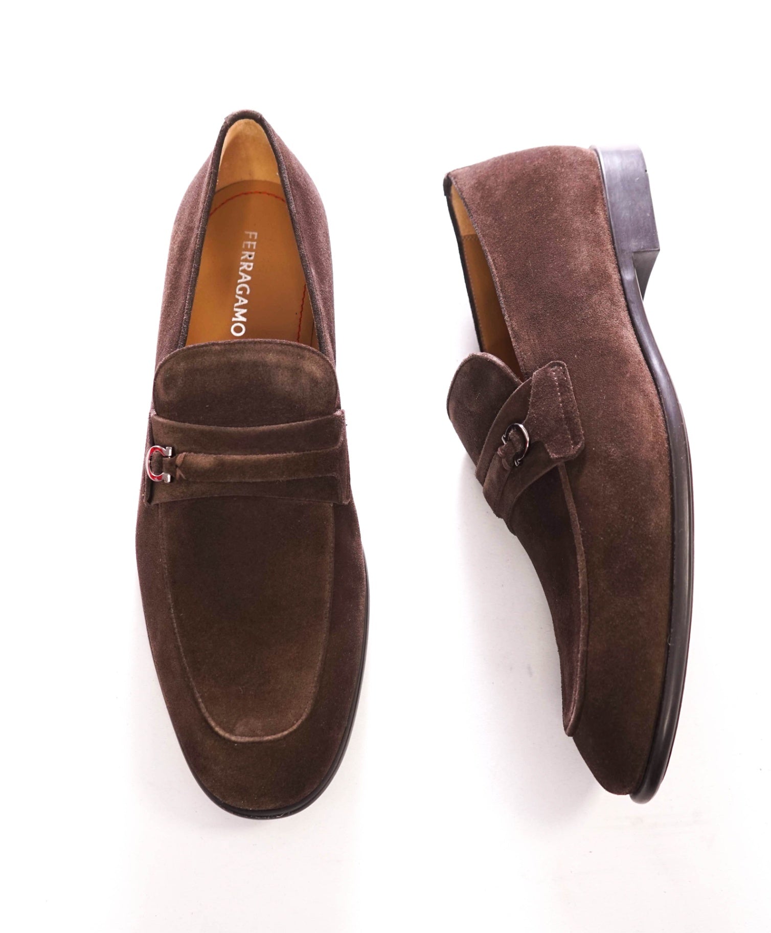 $950 FERRAGAMO - Brown Suede "DESIO" Loafers - 13 E