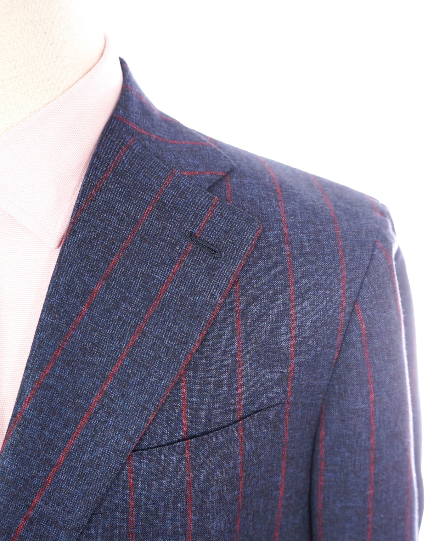 $6,595 ISAIA - CUSTOM Navy Blue/Red Stripe Wool/Cotton/Silk Suit - 40R