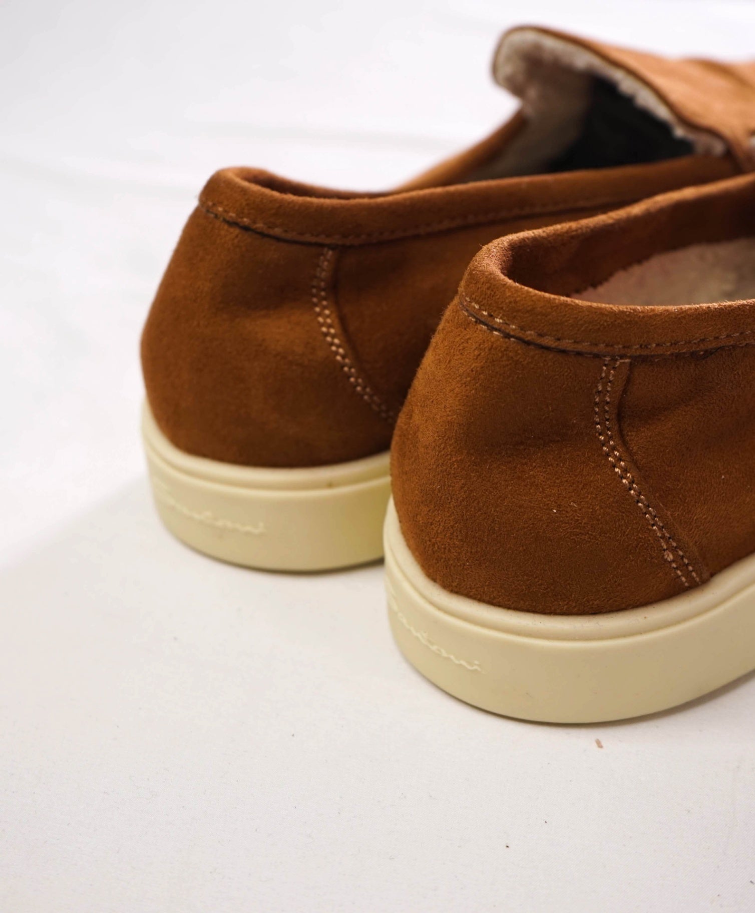 $990 SANTONI - Brown Suede Shearling-Lined Loafers - US 10 (9UK)