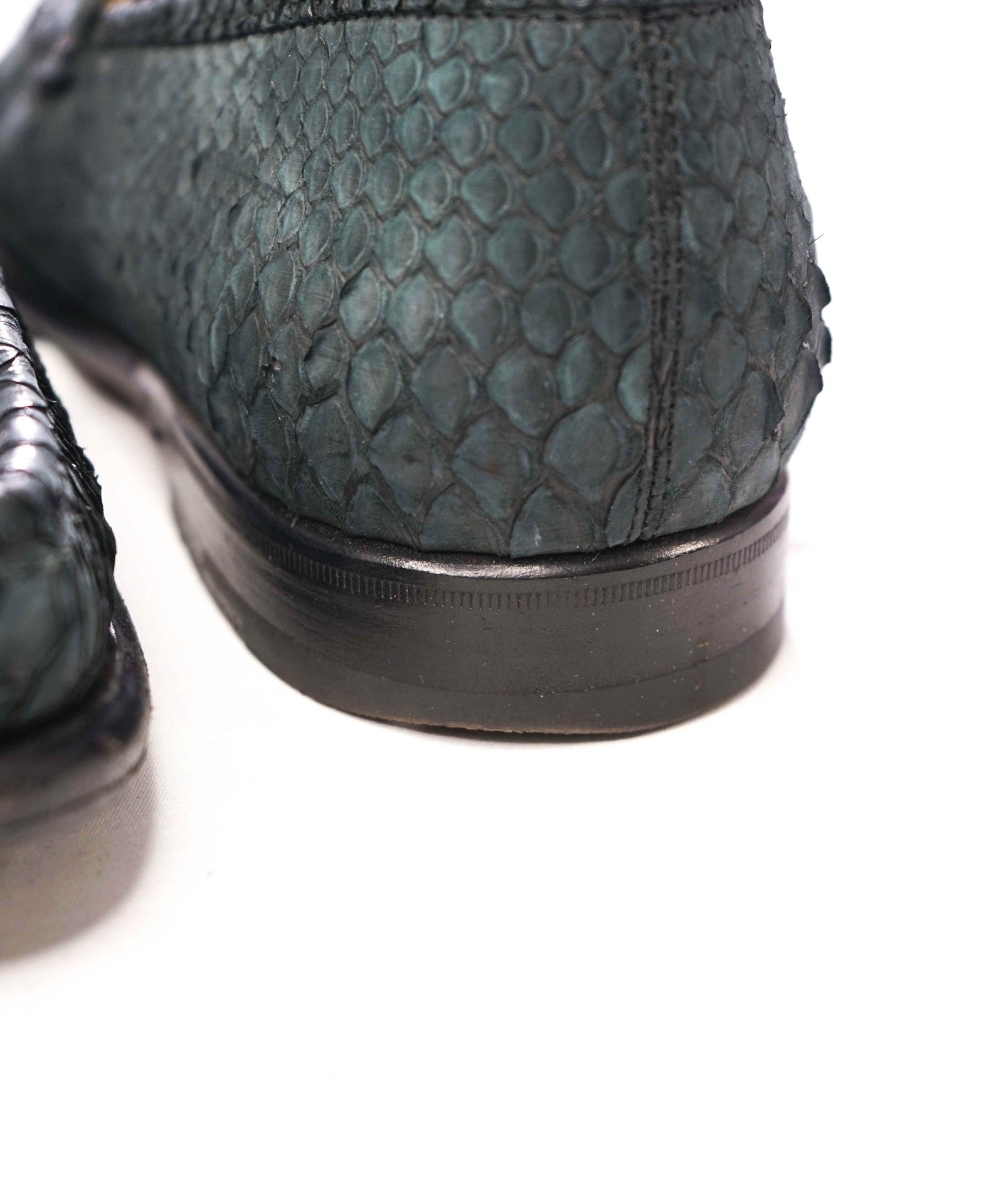 $2,650 FERRAGAMO - Gray/Green Python Skin "MASON" Loafers - 9.5 D
