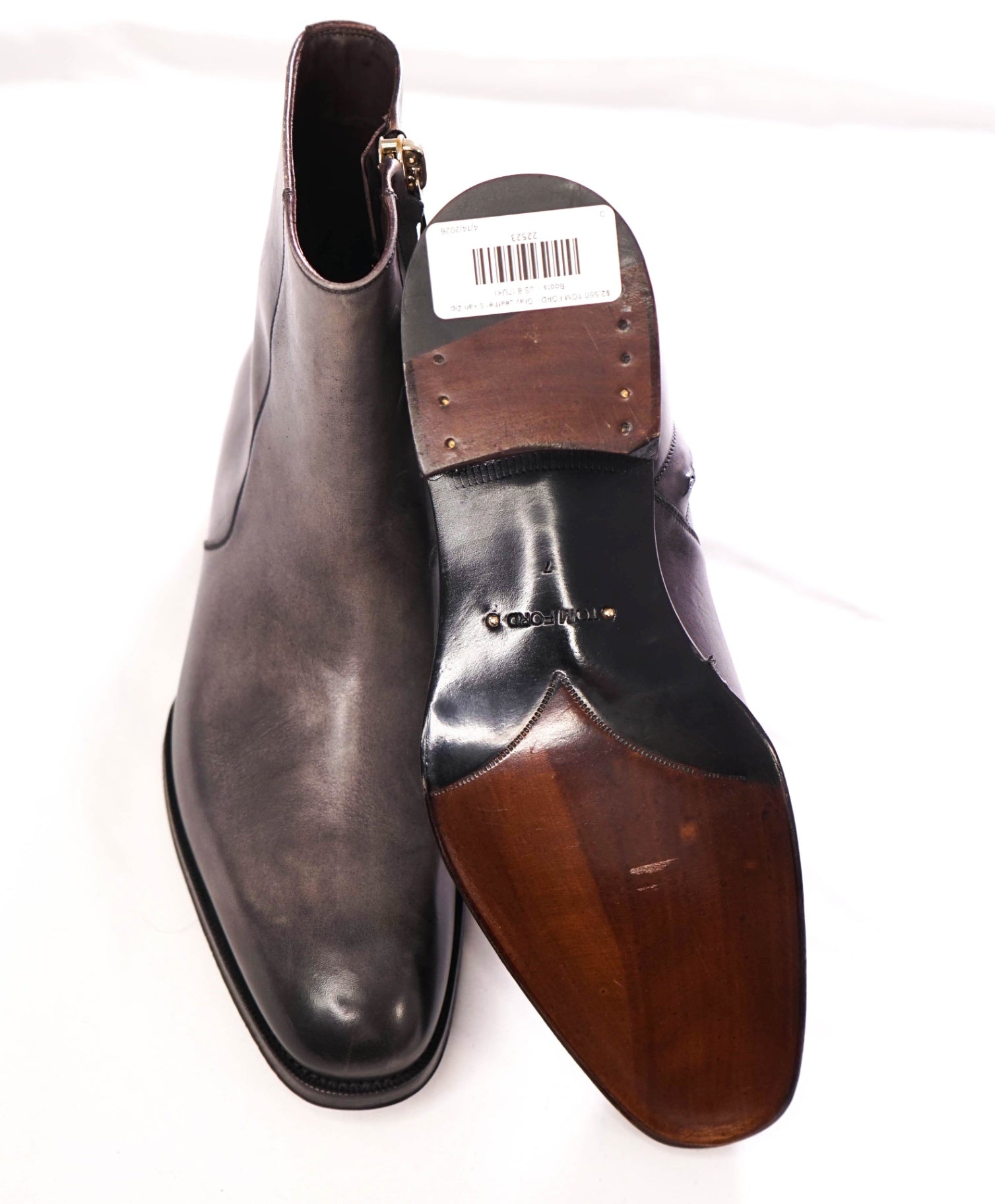 $2,550 TOM FORD - Gray Patina Leather Elkan Zip Boots - US 7.5 (7 TF)