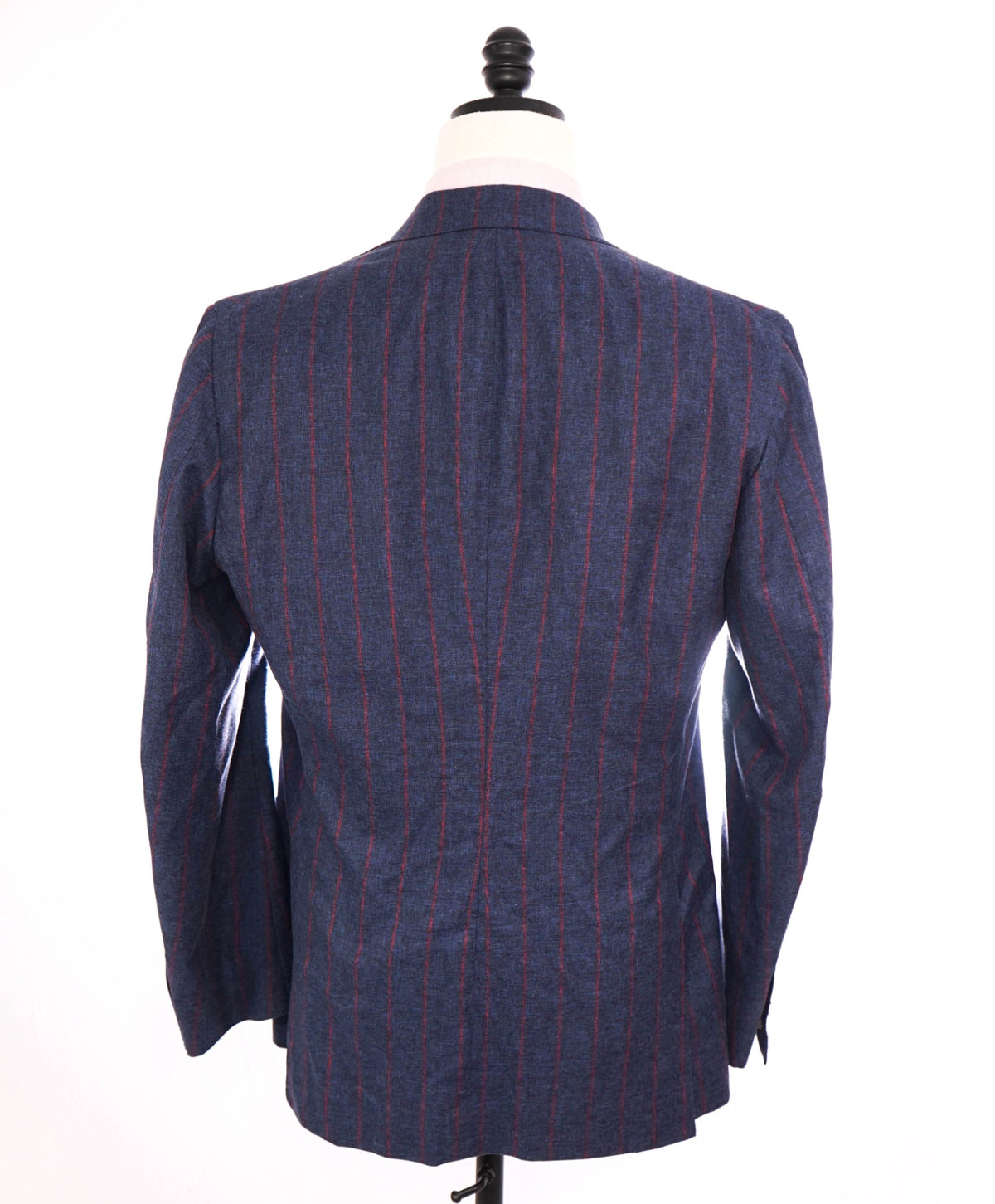 $6,595 ISAIA - CUSTOM Navy Blue/Red Stripe Wool/Cotton/Silk Suit - 40R