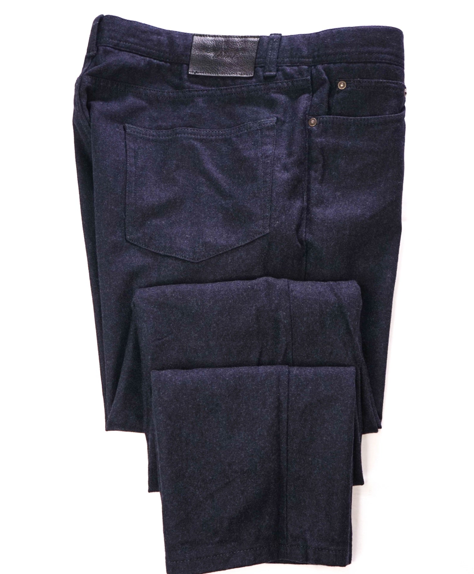 $1,095 BRIONI - Navy Blue Flannel Wool 5 Pocket Pants - 41W