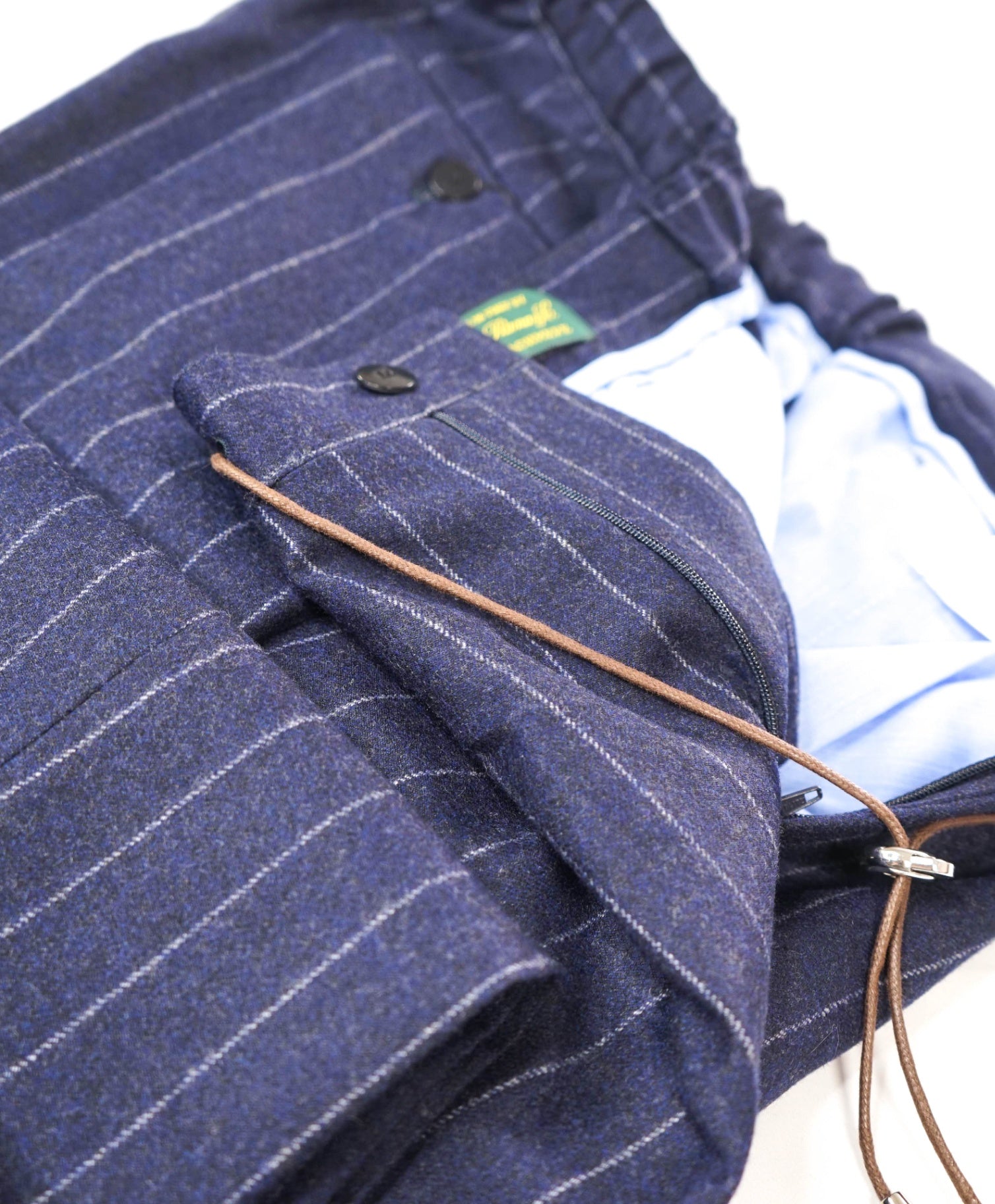$750 LORO PIANA for CIFONELLI - Blue Wool/Cashmere Drawstring Pants - 32W