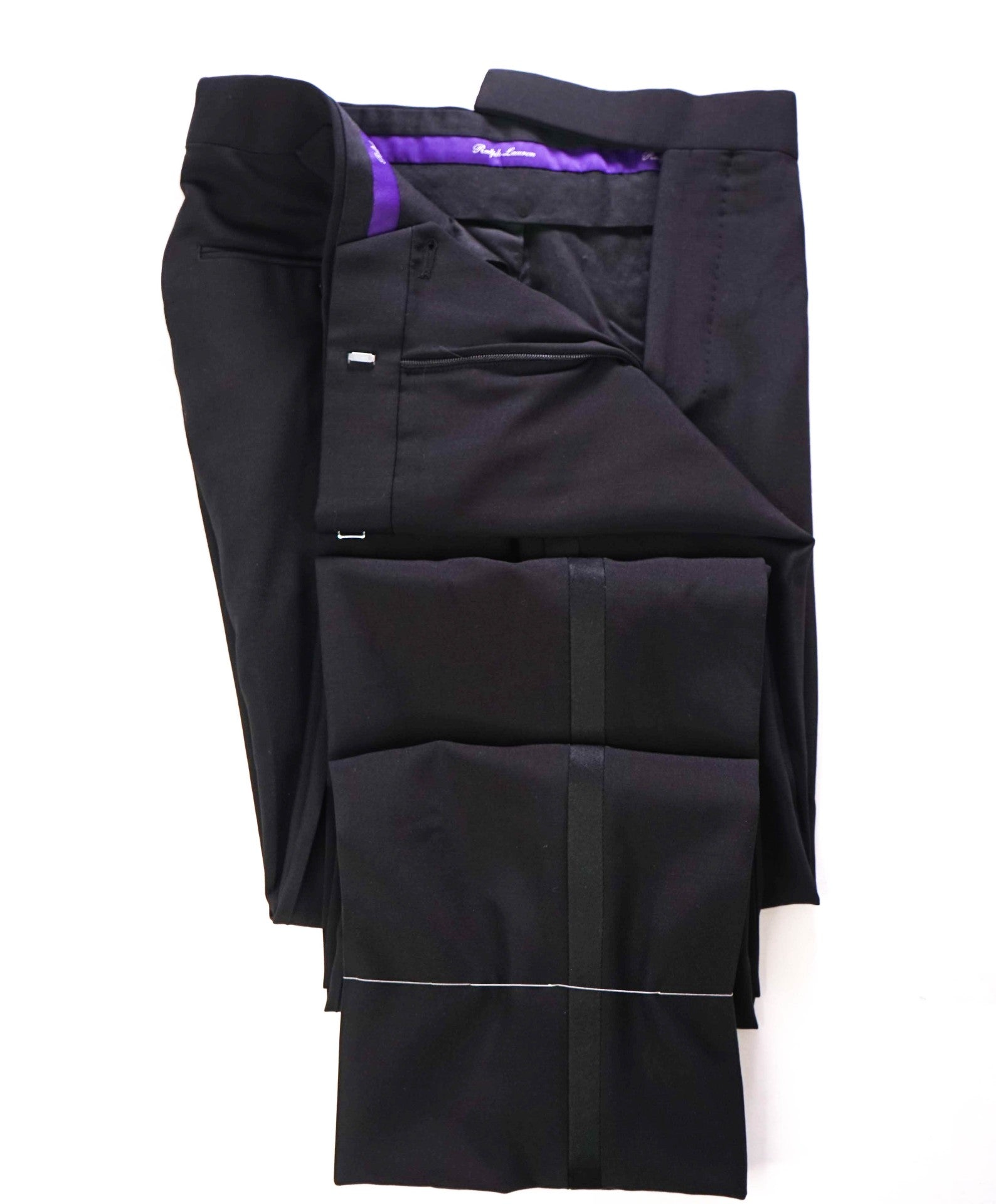 $995 RALPH LAUREN PURPLE LABEL - Black Tuxedo Pants - 34W