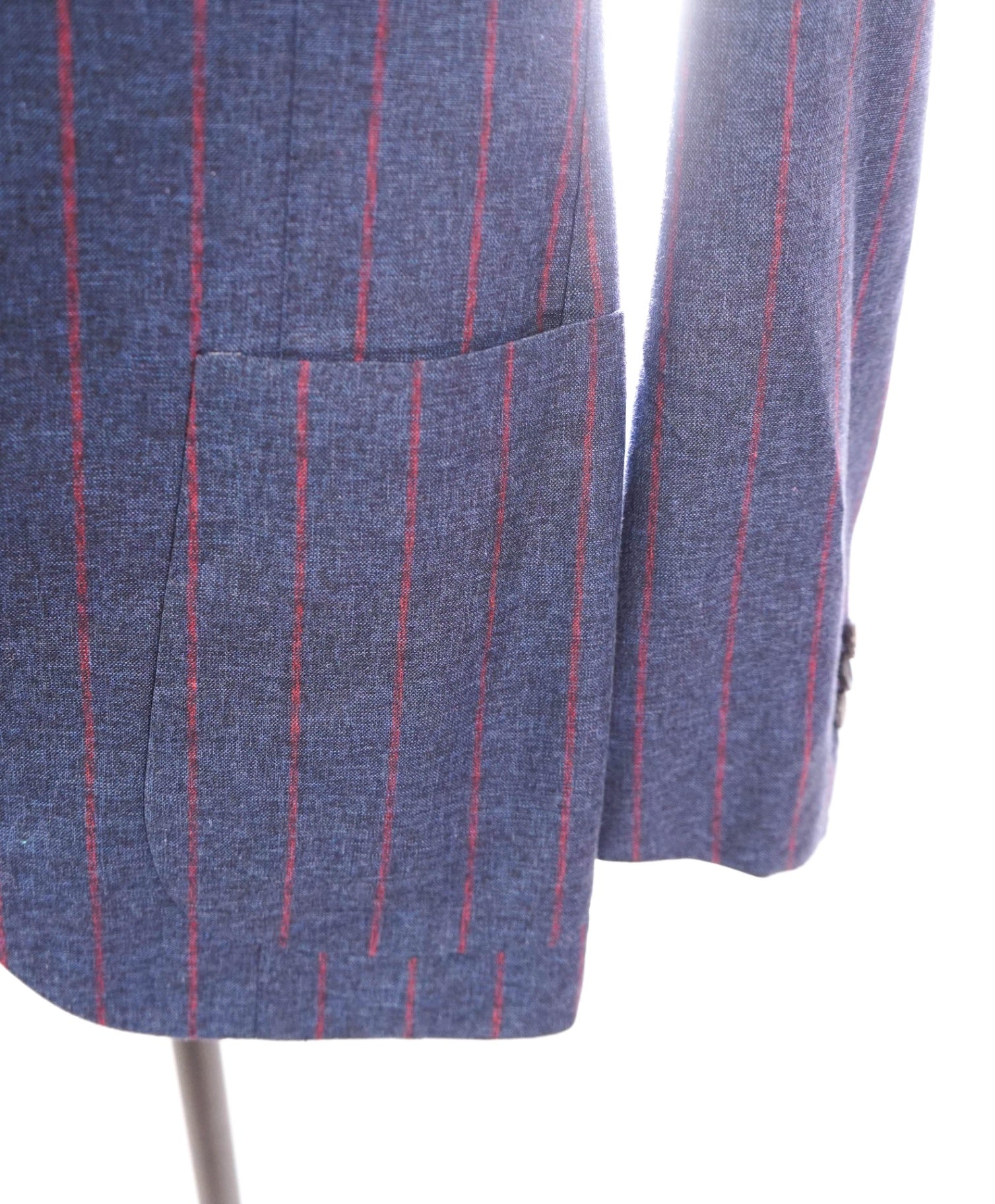 $6,595 ISAIA - CUSTOM Navy Blue/Red Stripe Wool/Cotton/Silk Suit - 40R