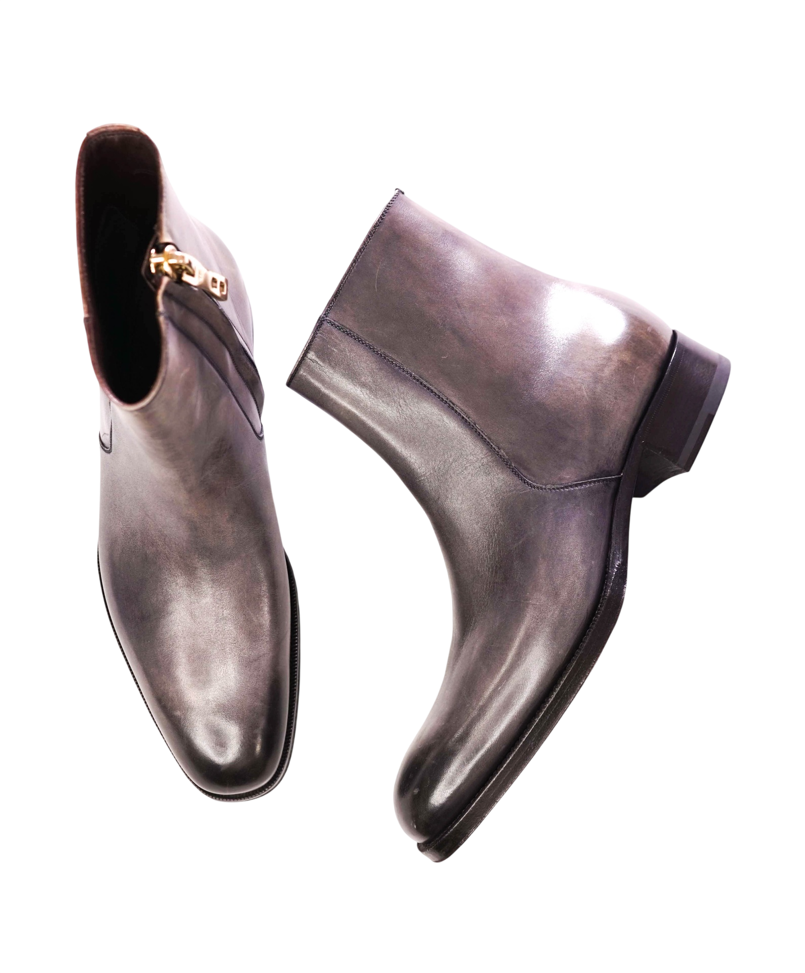 $2,550 TOM FORD - Gray Patina Leather Elkan Zip Boots - US 7.5 (7 TF)