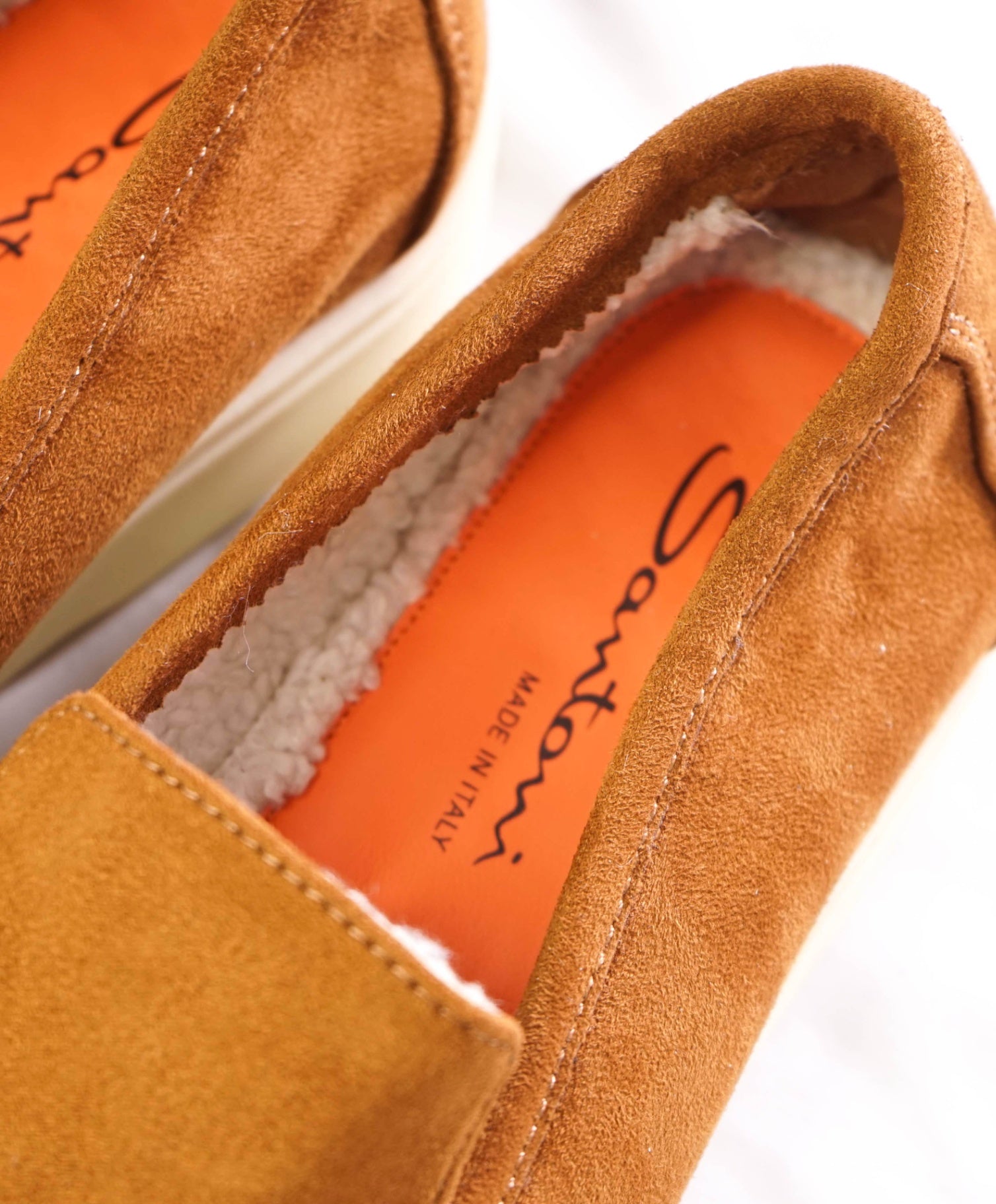 $990 SANTONI - Brown Suede Shearling-Lined Loafers - US 10 (9UK)