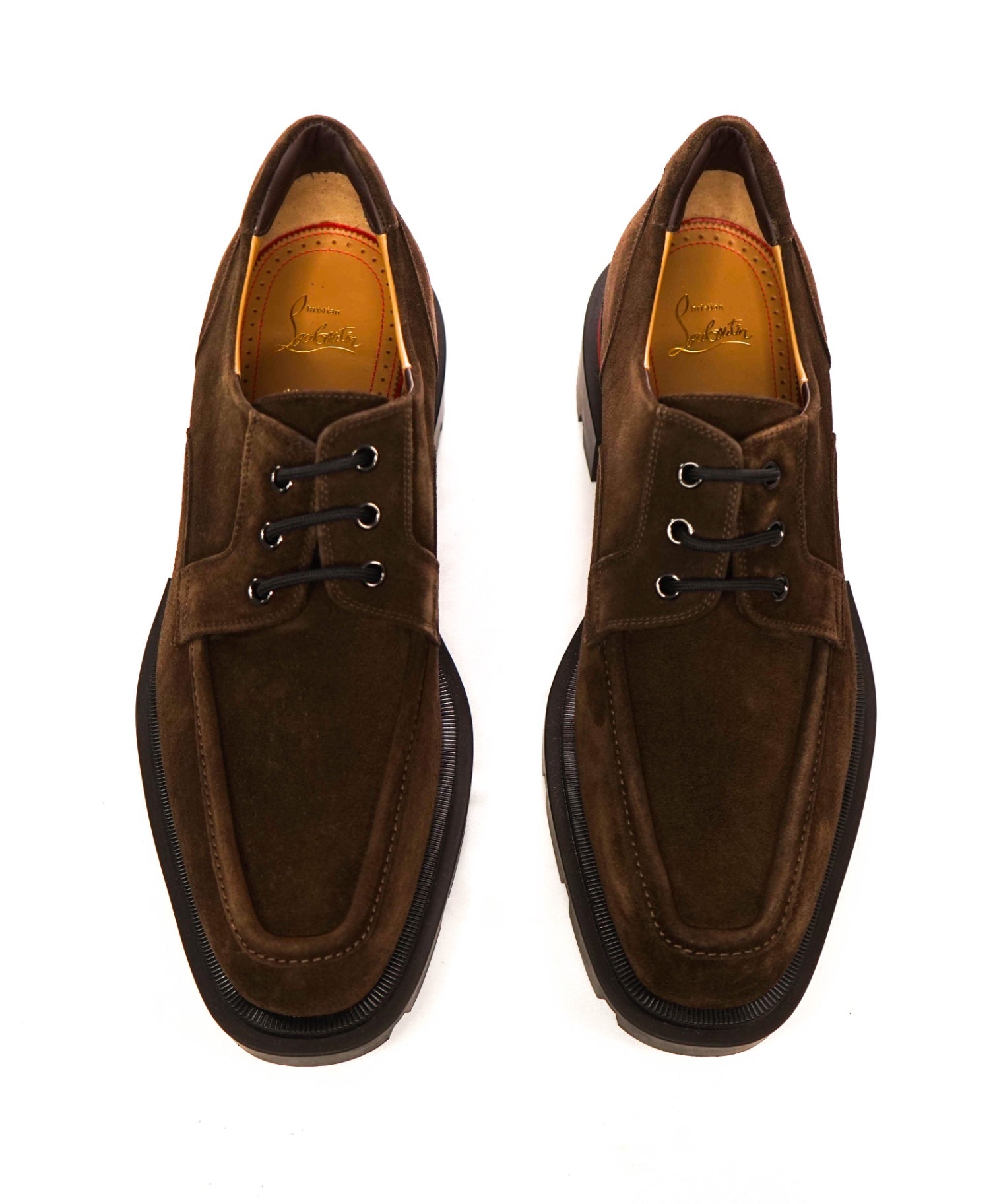 $1,195 LOUBOUTIN - Brown Suede "OUR GEORGES" Lug Sole Derby - US 10 (43EU)
