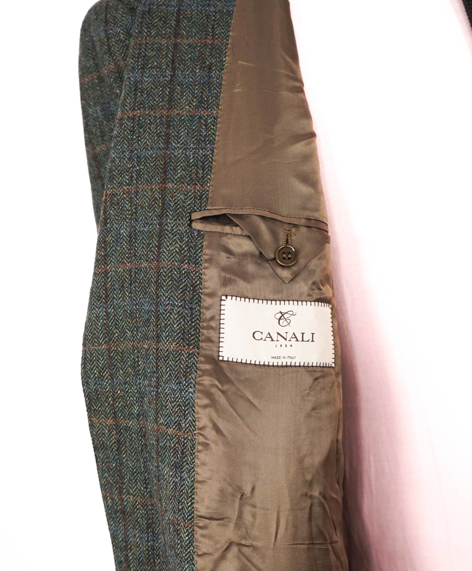 $1,895 CANALI - Green Plaid Tweed Wool Blazer - 42R