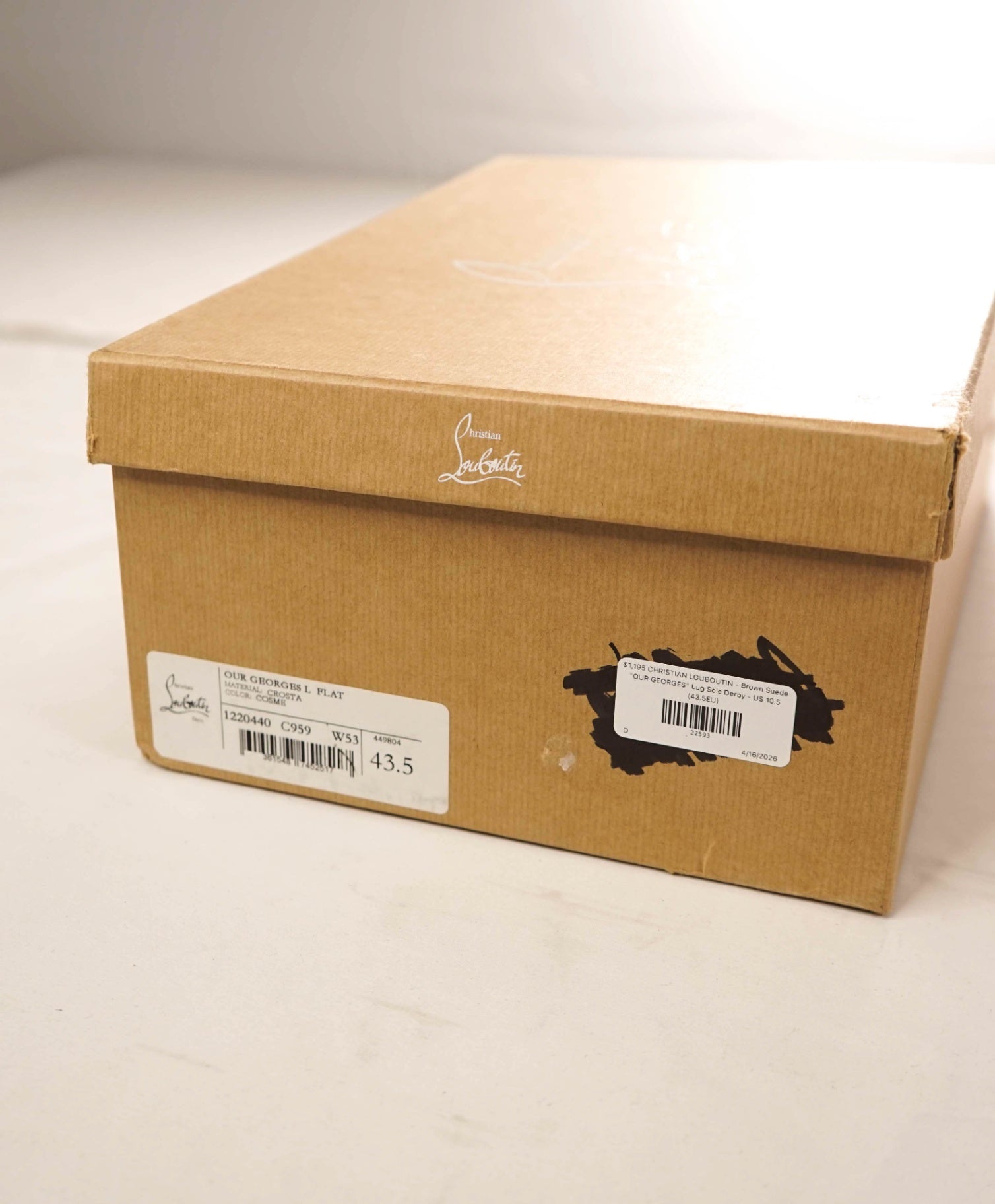 $1,195 LOUBOUTIN - Brown Suede "OUR GEORGES" Lug Sole Derby - US 10.5 (43.5EU)