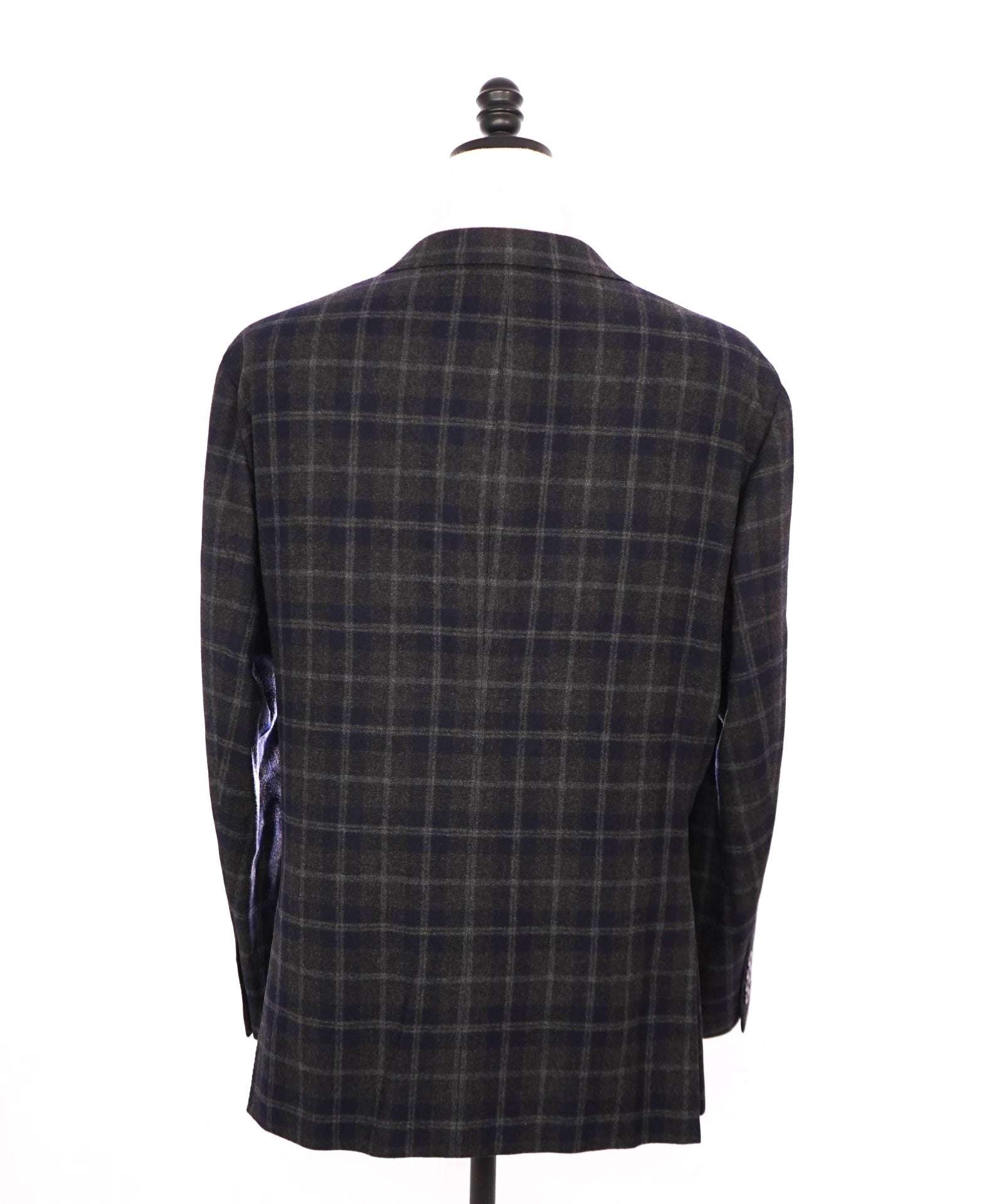$3,695 ZEGNA - Navy/Charcoal Gray Plaid Wool/Cashmere Blazer - 48R