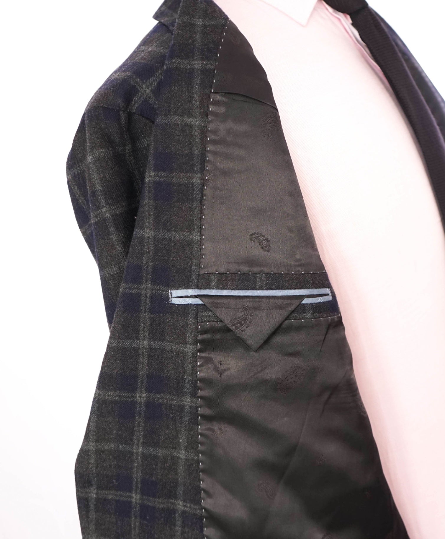 $3,695 ZEGNA - Navy/Charcoal Gray Plaid Wool/Cashmere Blazer - 48R
