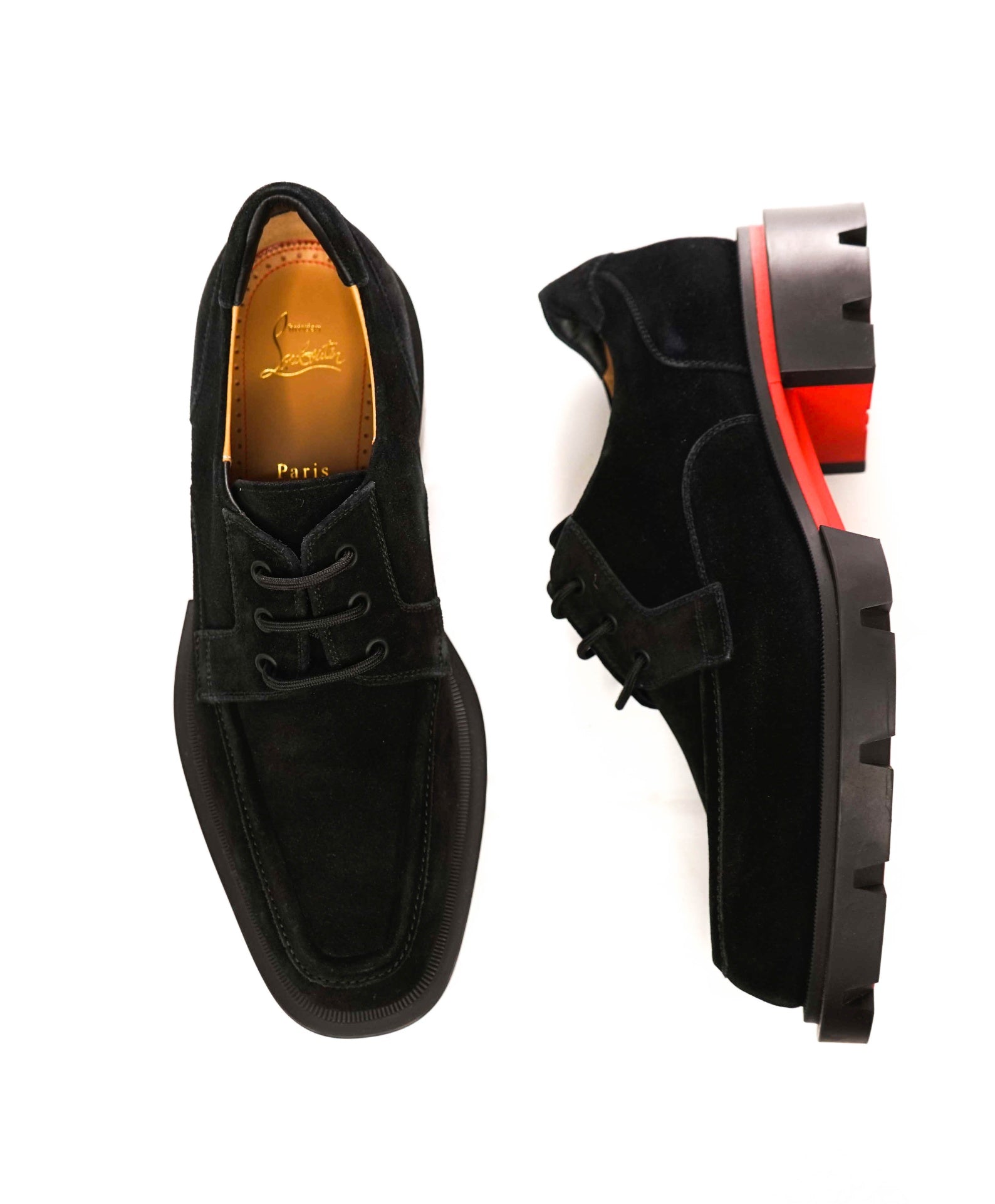 $1,195 LOUBOUTIN - Black Suede "OUR GEORGES" Lug Sole Derby - US 10 (43EU)