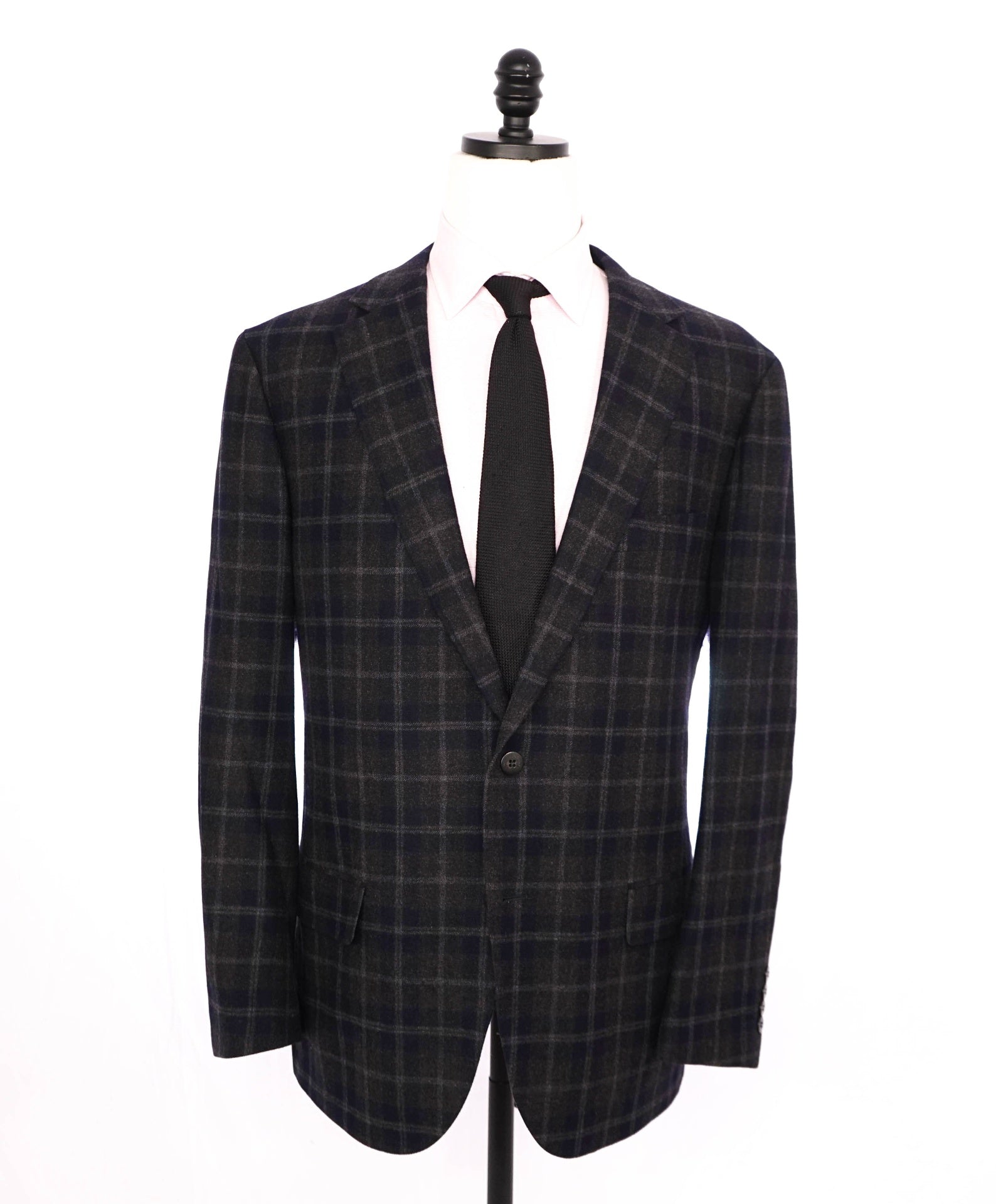$3,695 ZEGNA - Navy/Charcoal Gray Plaid Wool/Cashmere Blazer - 48R