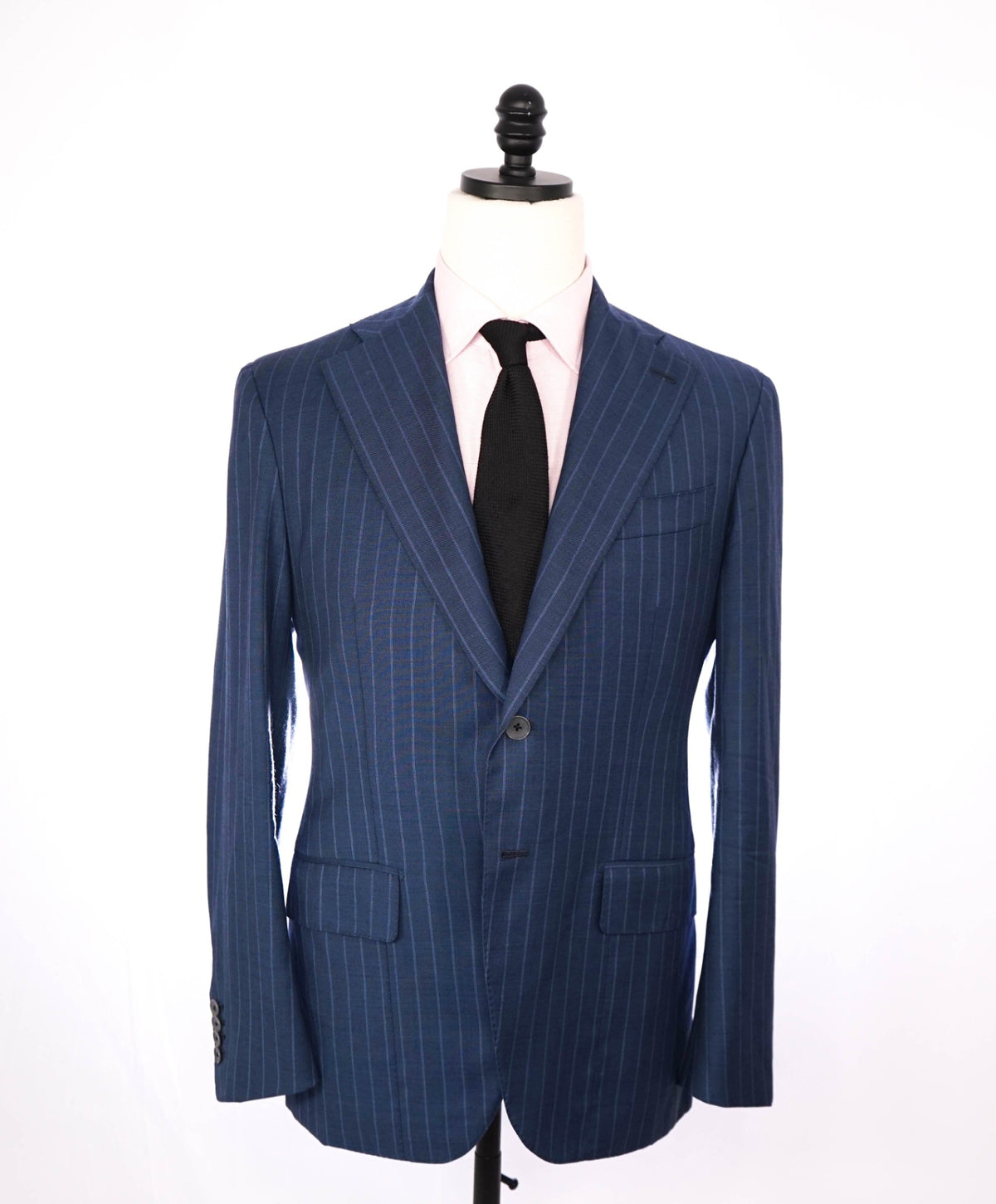 $5,950 ISAIA - CUSTOM Slim Pastel Blue Chalk Stripe Wool Suit - 40R