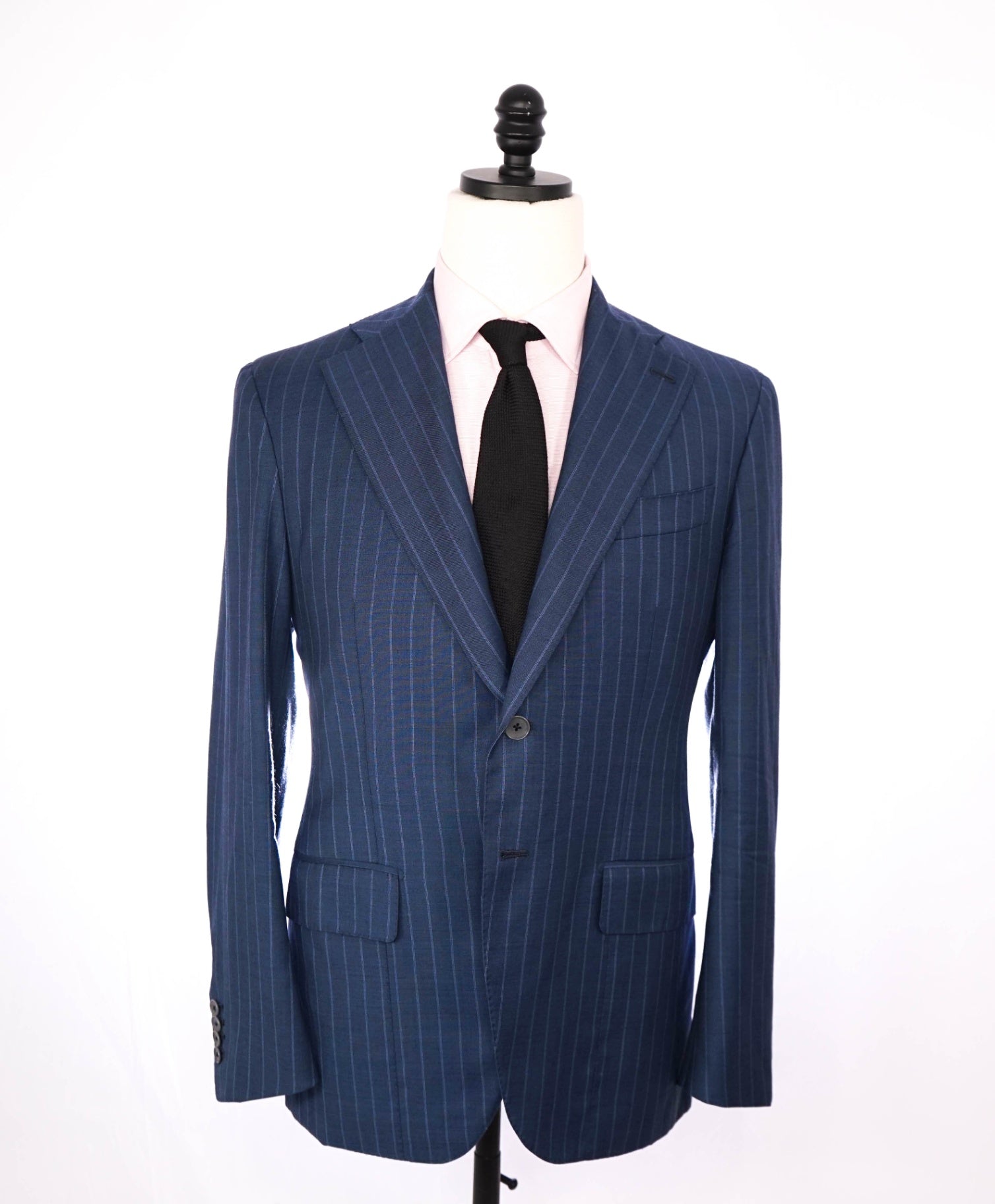 $5,950 ISAIA - CUSTOM Slim Pastel Blue Chalk Stripe Wool Suit - 40R