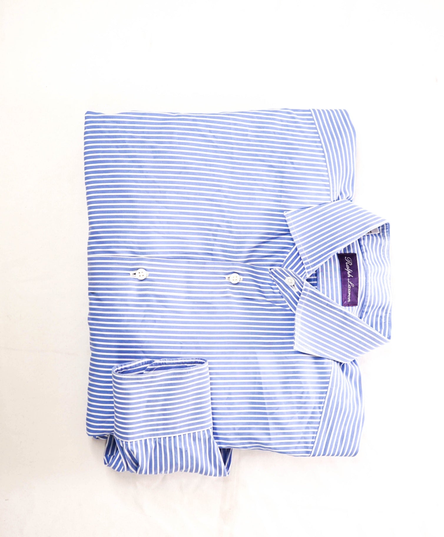 $595 RALPH LAUREN PURPLE LABEL - Blue Bengal-Stripe Dress Shirt - 16.5