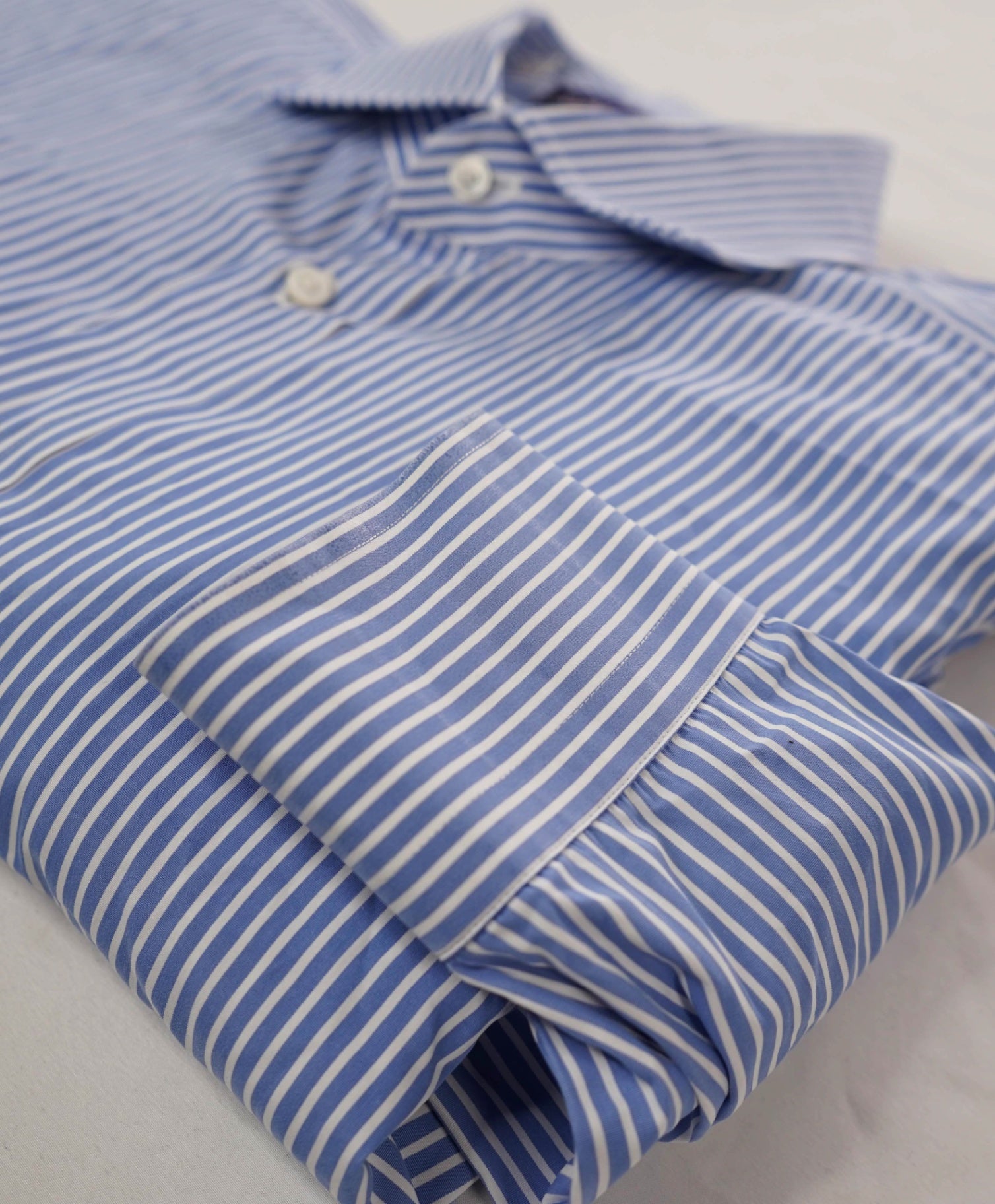 $595 RALPH LAUREN PURPLE LABEL - Blue Bengal-Stripe Dress Shirt - 16.5