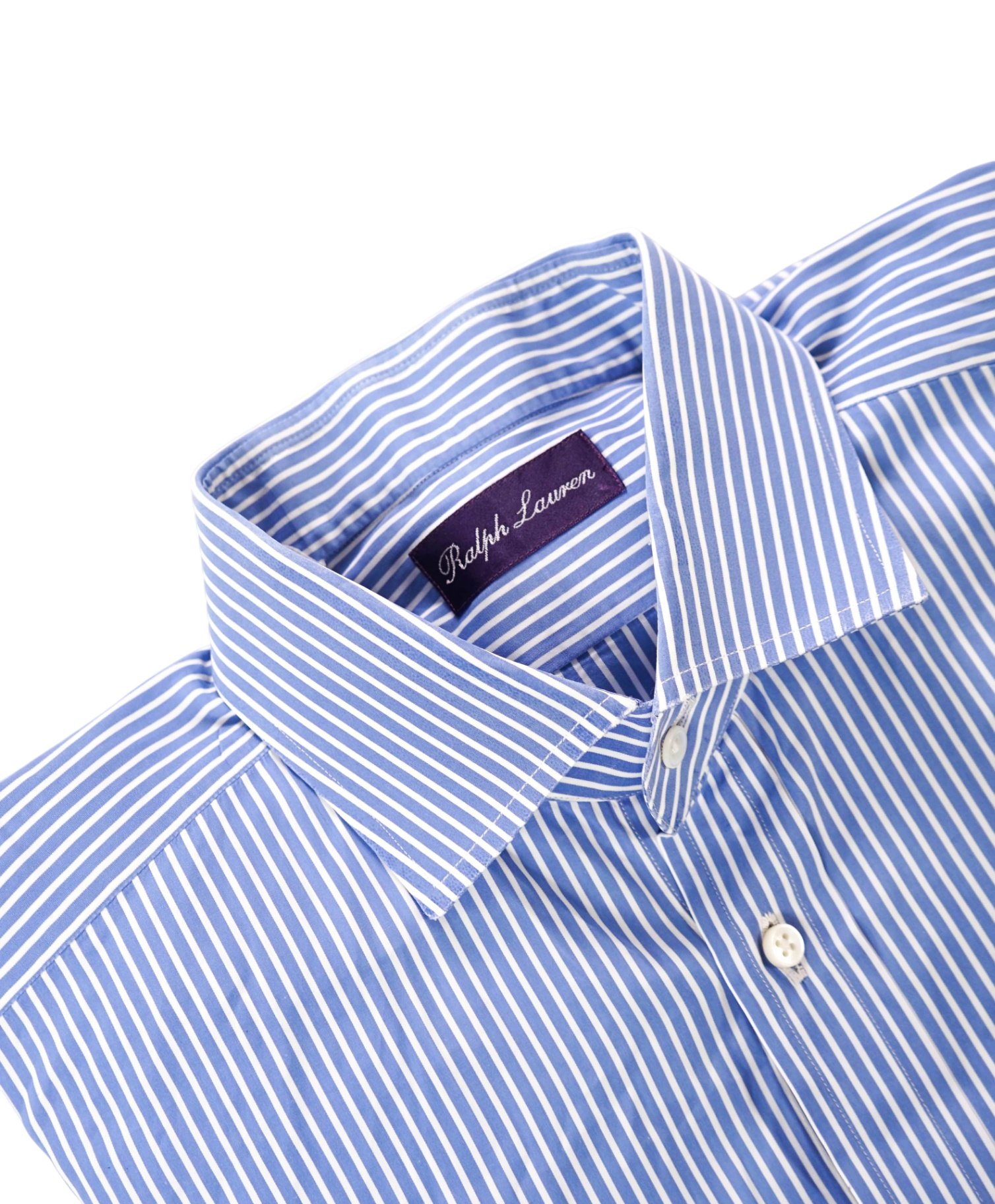 $595 RALPH LAUREN PURPLE LABEL - Blue Bengal-Stripe Dress Shirt - 16.5