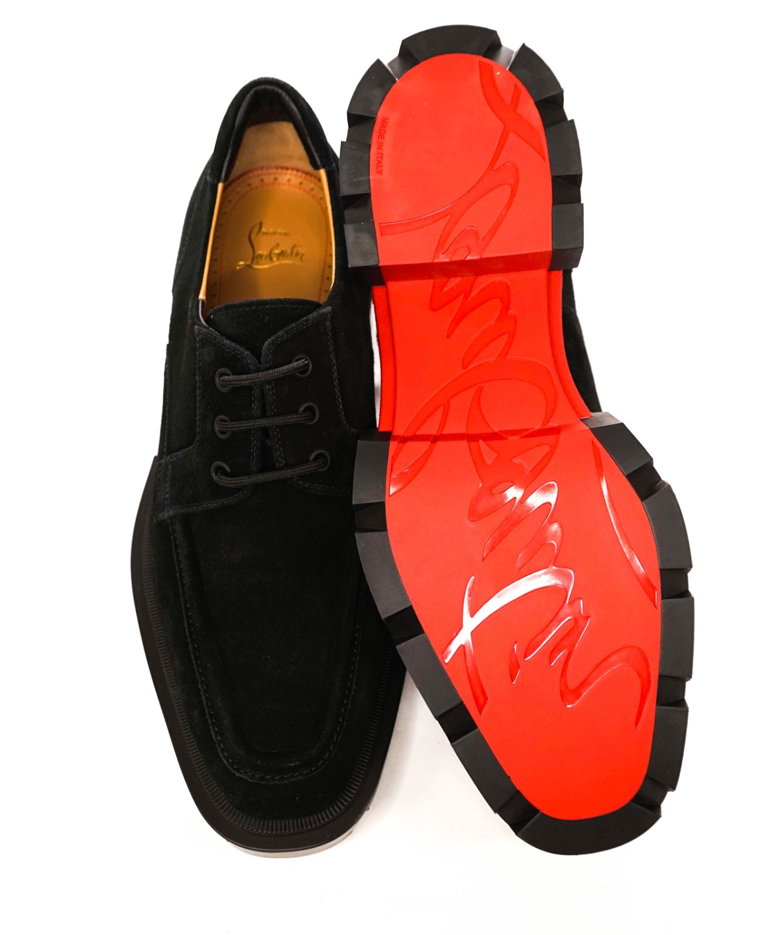 $1,195 LOUBOUTIN - Black Suede "OUR GEORGES" Lug Sole Derby - US 10 (43EU)