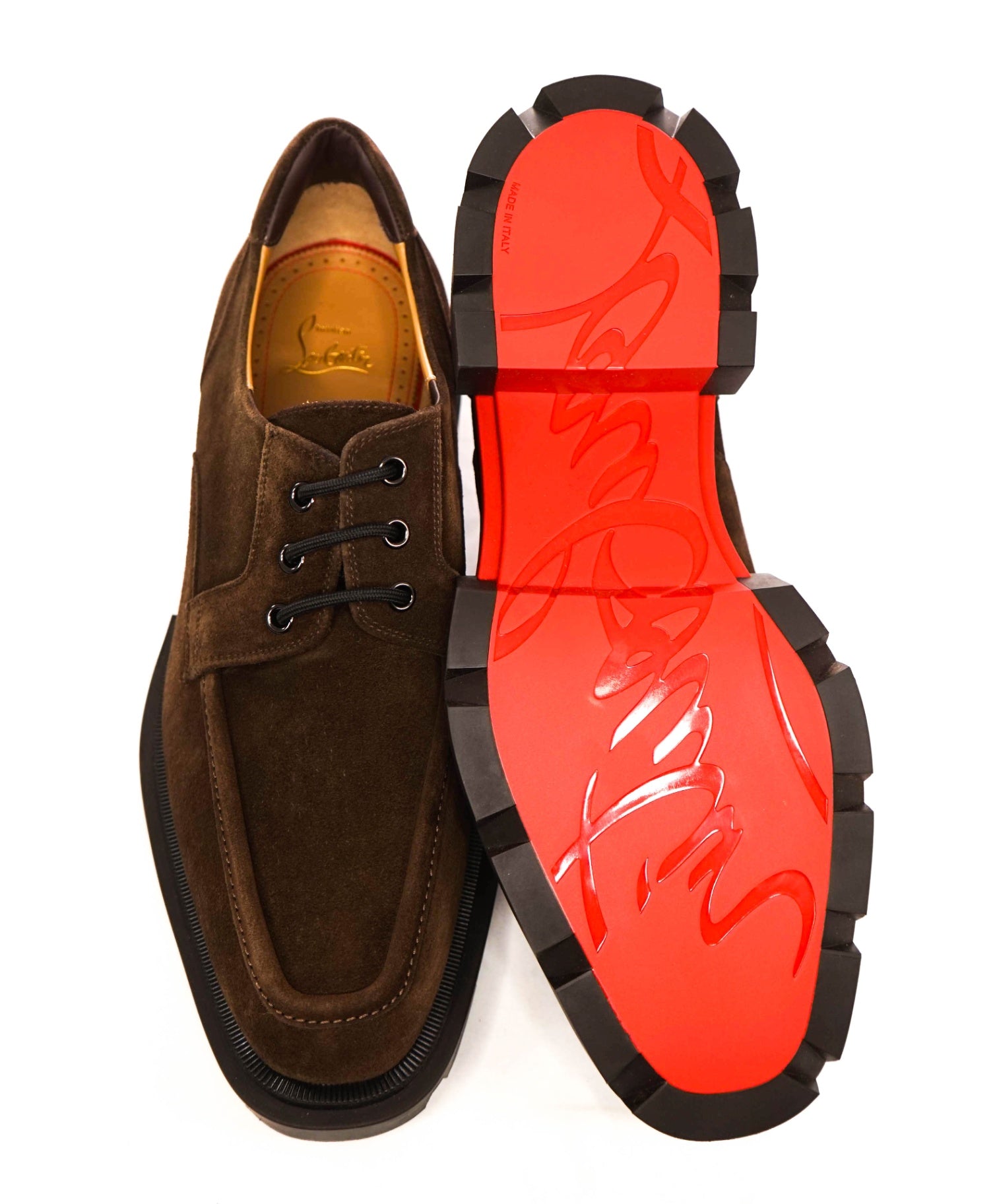 $1,195 LOUBOUTIN - Brown Suede "OUR GEORGES" Lug Sole Derby - US 10 (43EU)