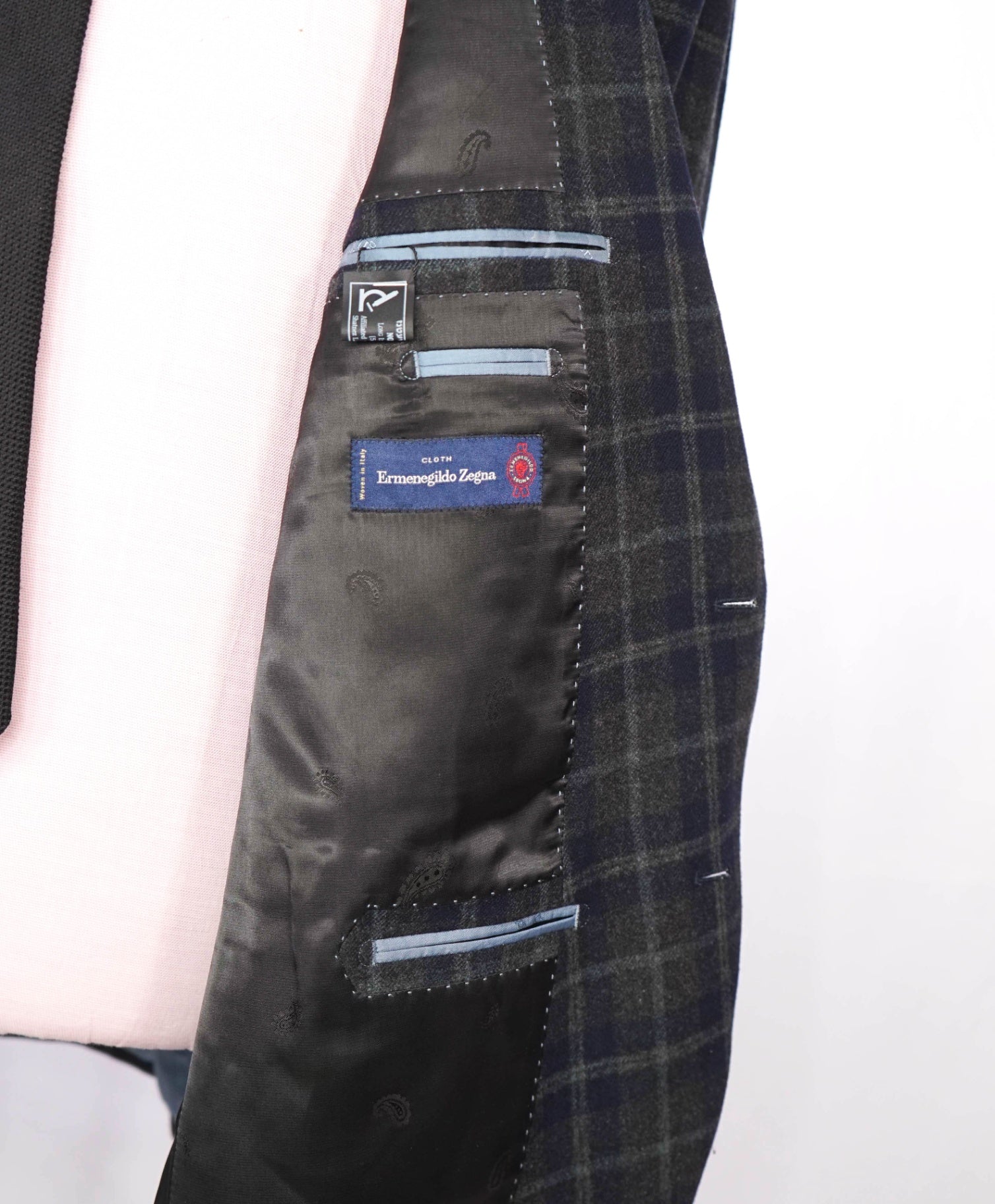 $3,695 ZEGNA - Navy/Charcoal Gray Plaid Wool/Cashmere Blazer - 48R