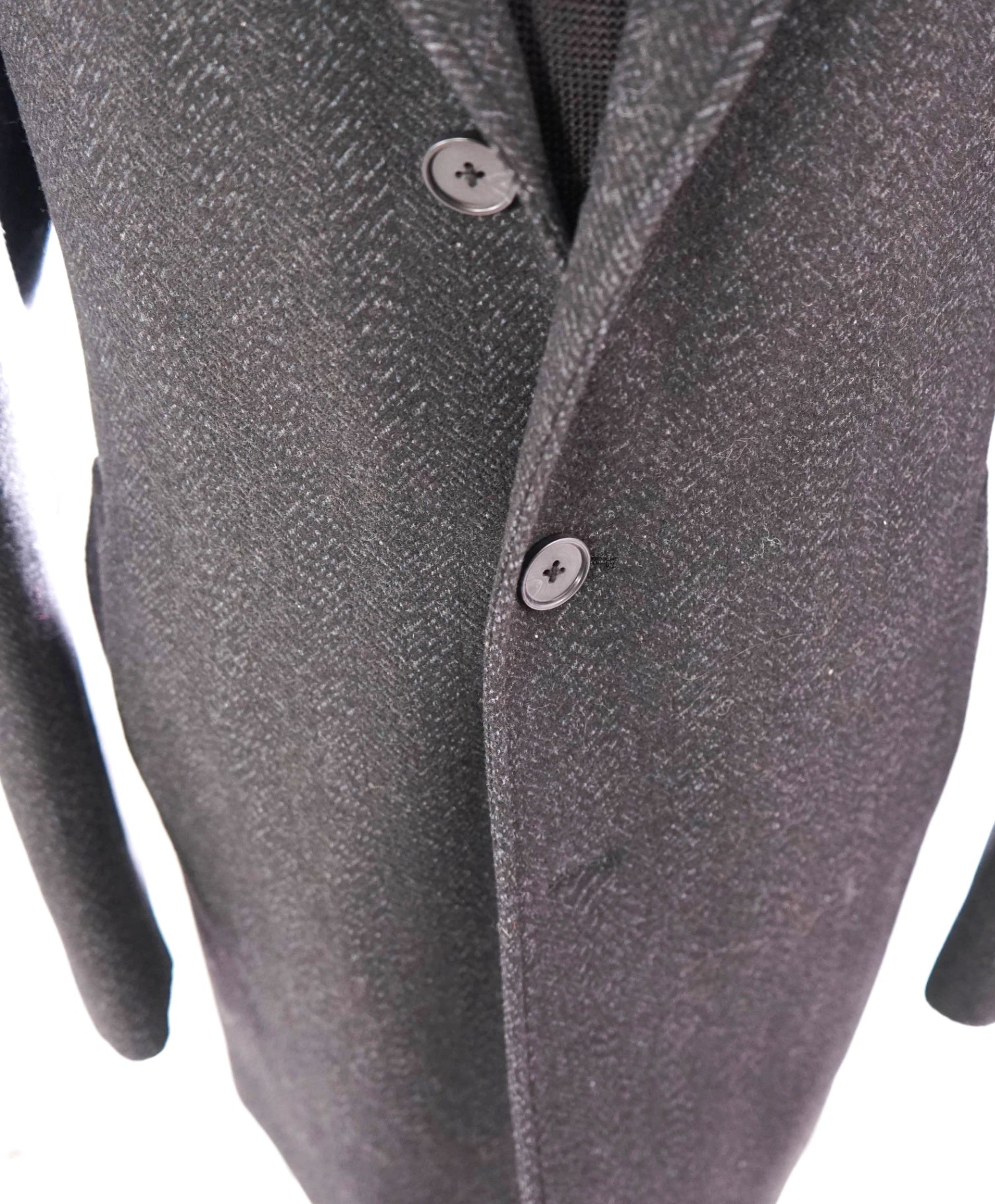 $795 SAKS FIFTH AVENUE - Black Herringbone Wool Blend Coat - 44R