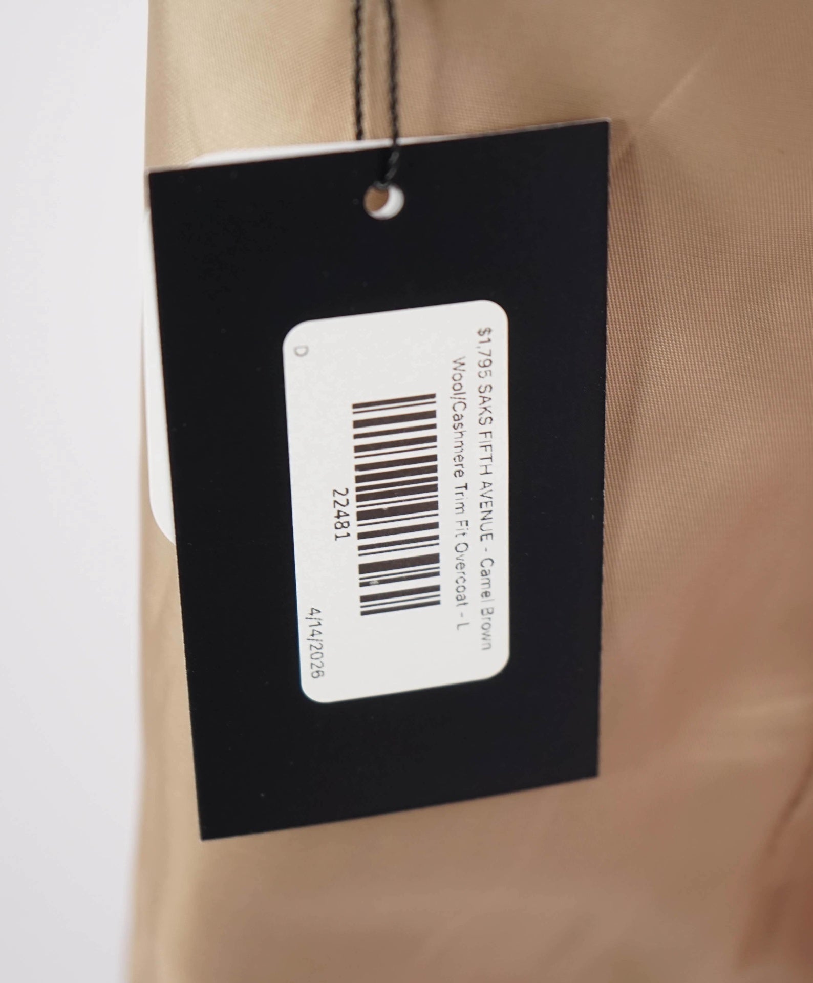 $1,795 SAKS 5TH AVE - Camel Brown Wool/Cashmere Trim Fit Coat - L