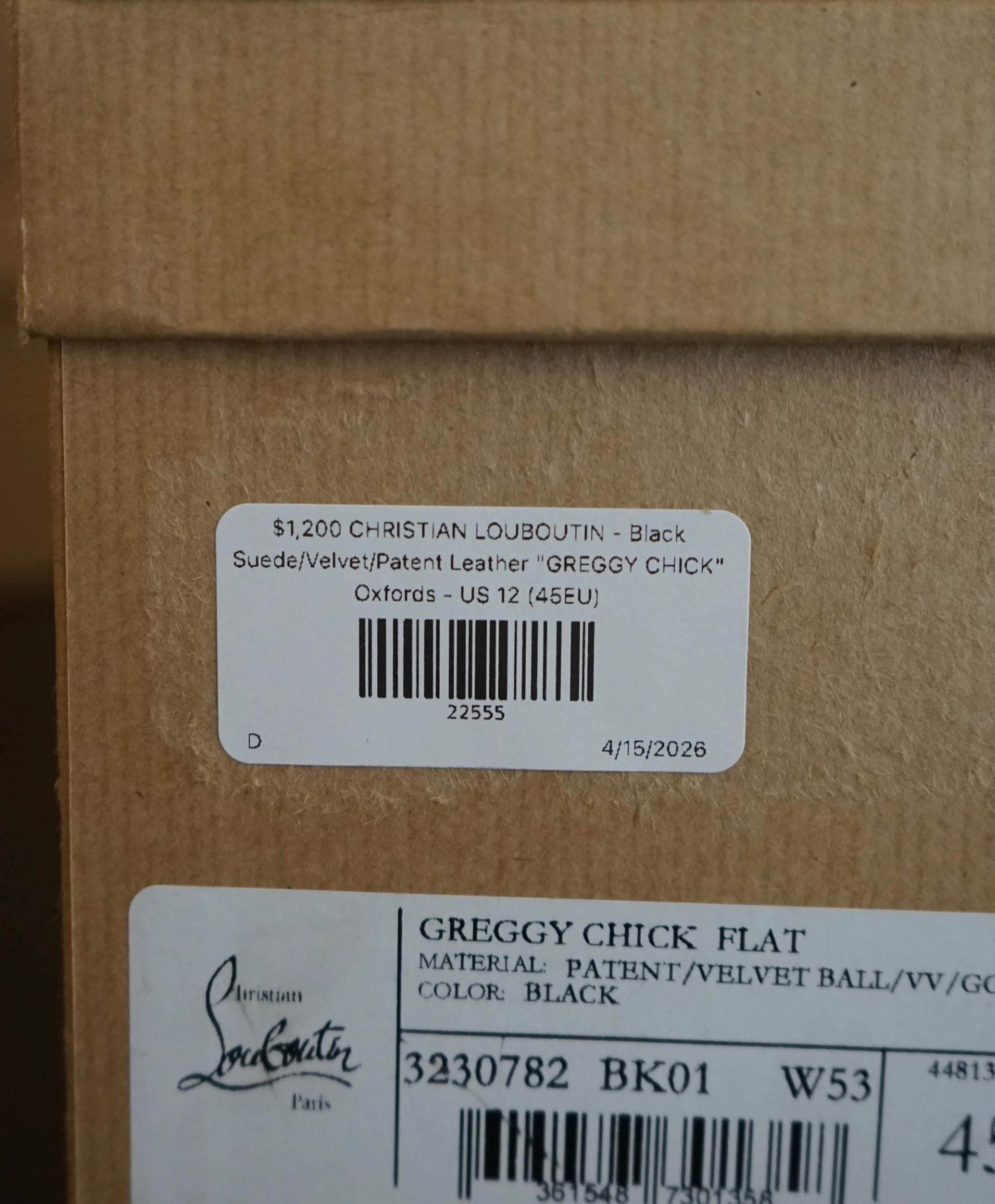 $1,200 LOUBOUTIN - Black Leather "GREGGY CHICK" Oxfords - US 12 (45EU)